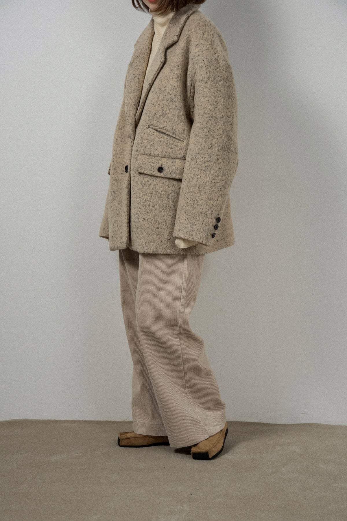 pebble pattern neck 2way jacket coat