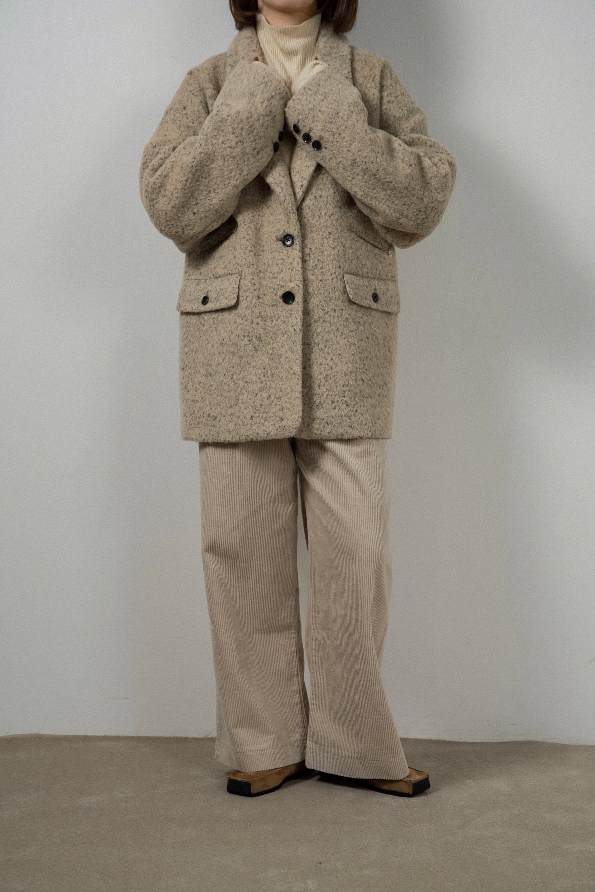 pebble pattern neck 2way jacket coat