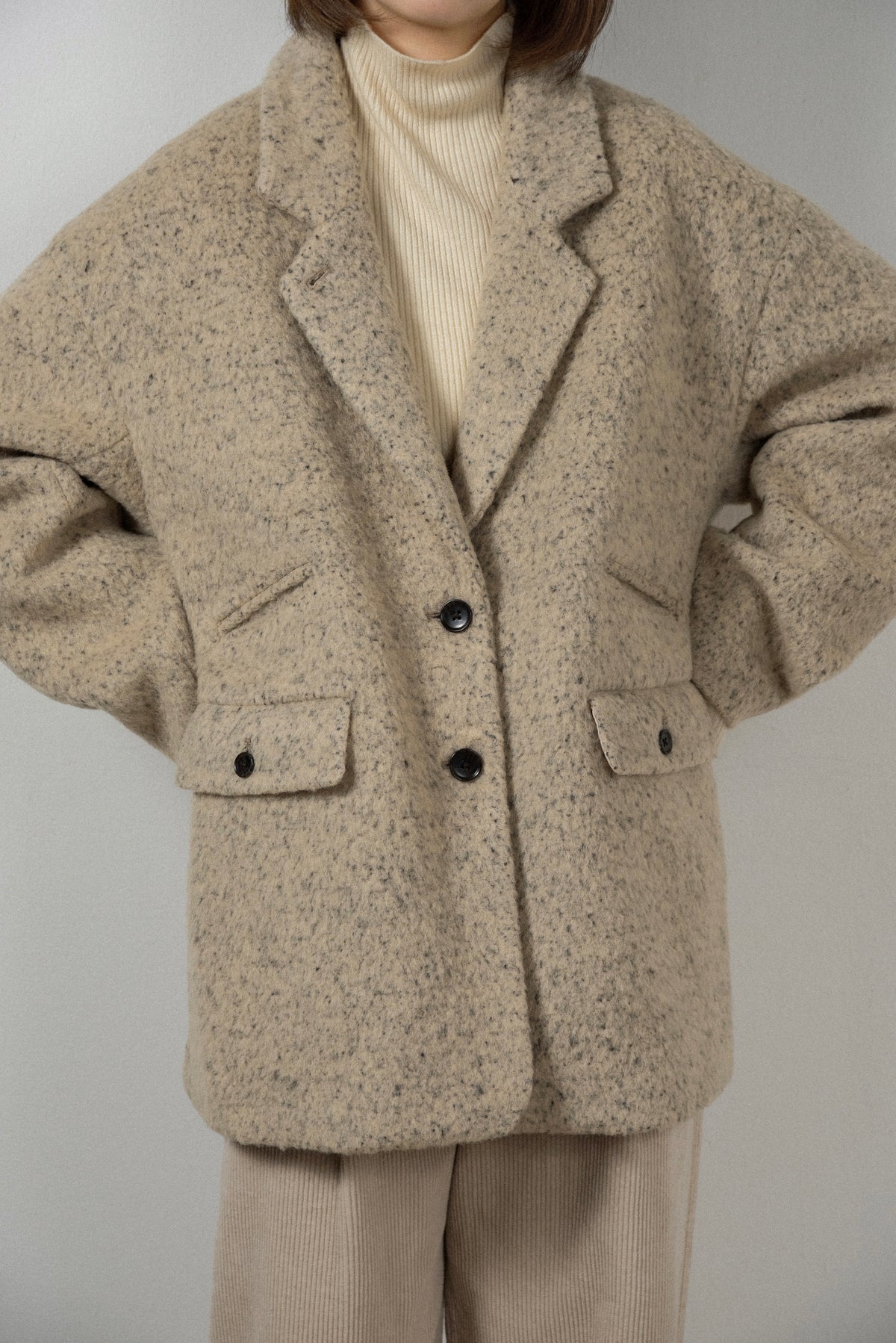 pebble pattern neck 2way jacket coat