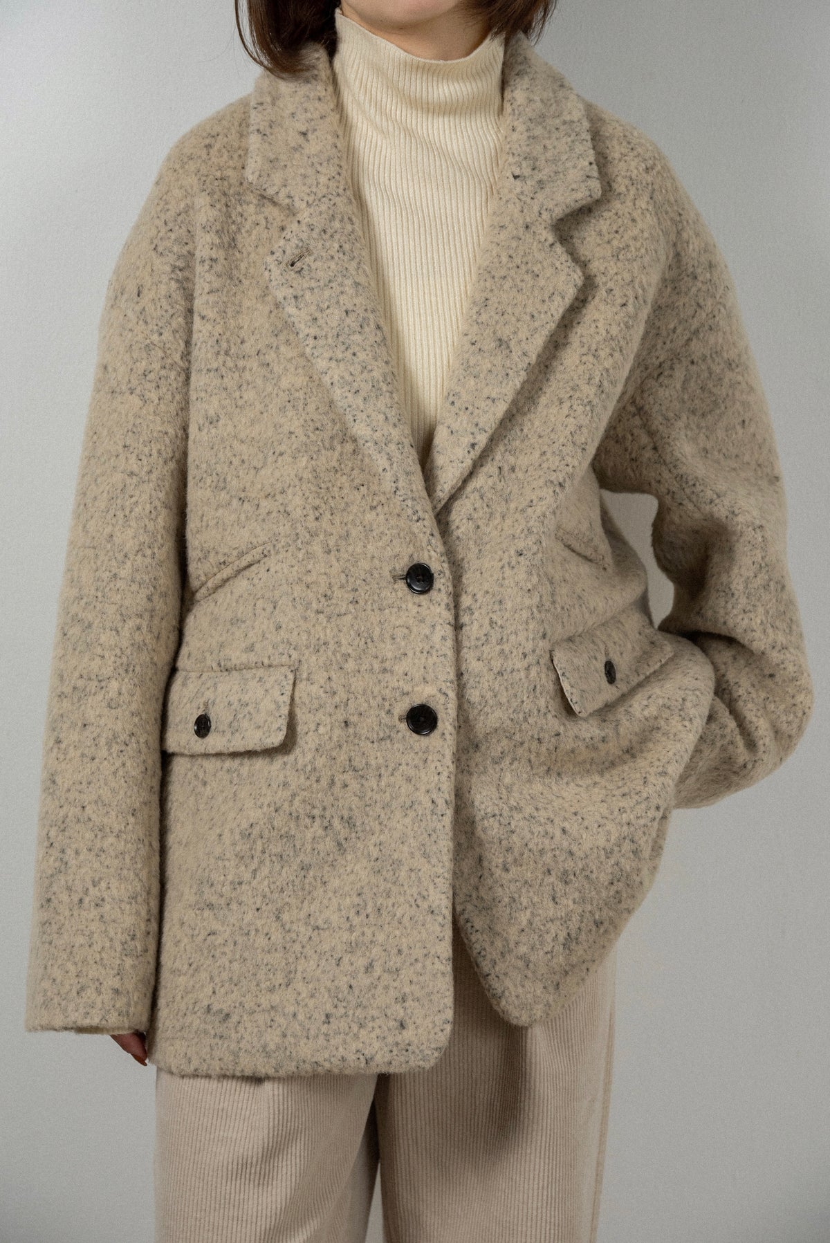 pebble pattern neck 2way jacket coat
