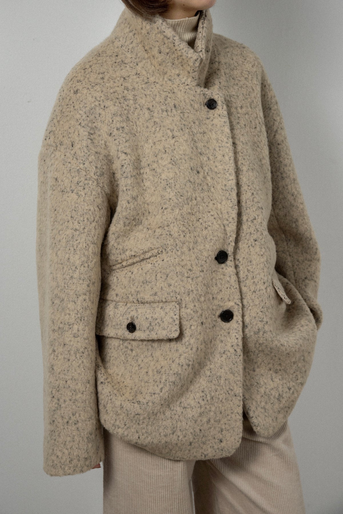 pebble pattern neck 2way jacket coat