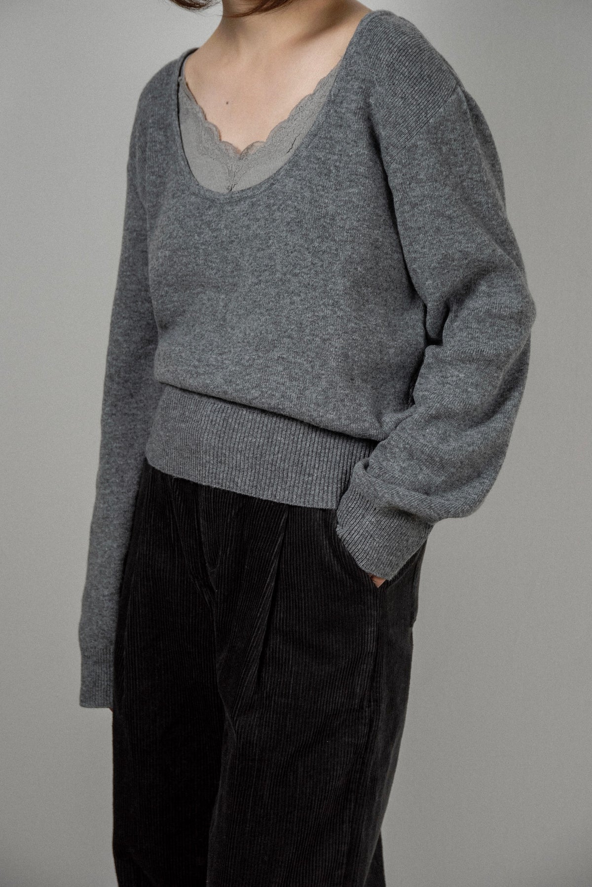 open uneckline simple knit tops