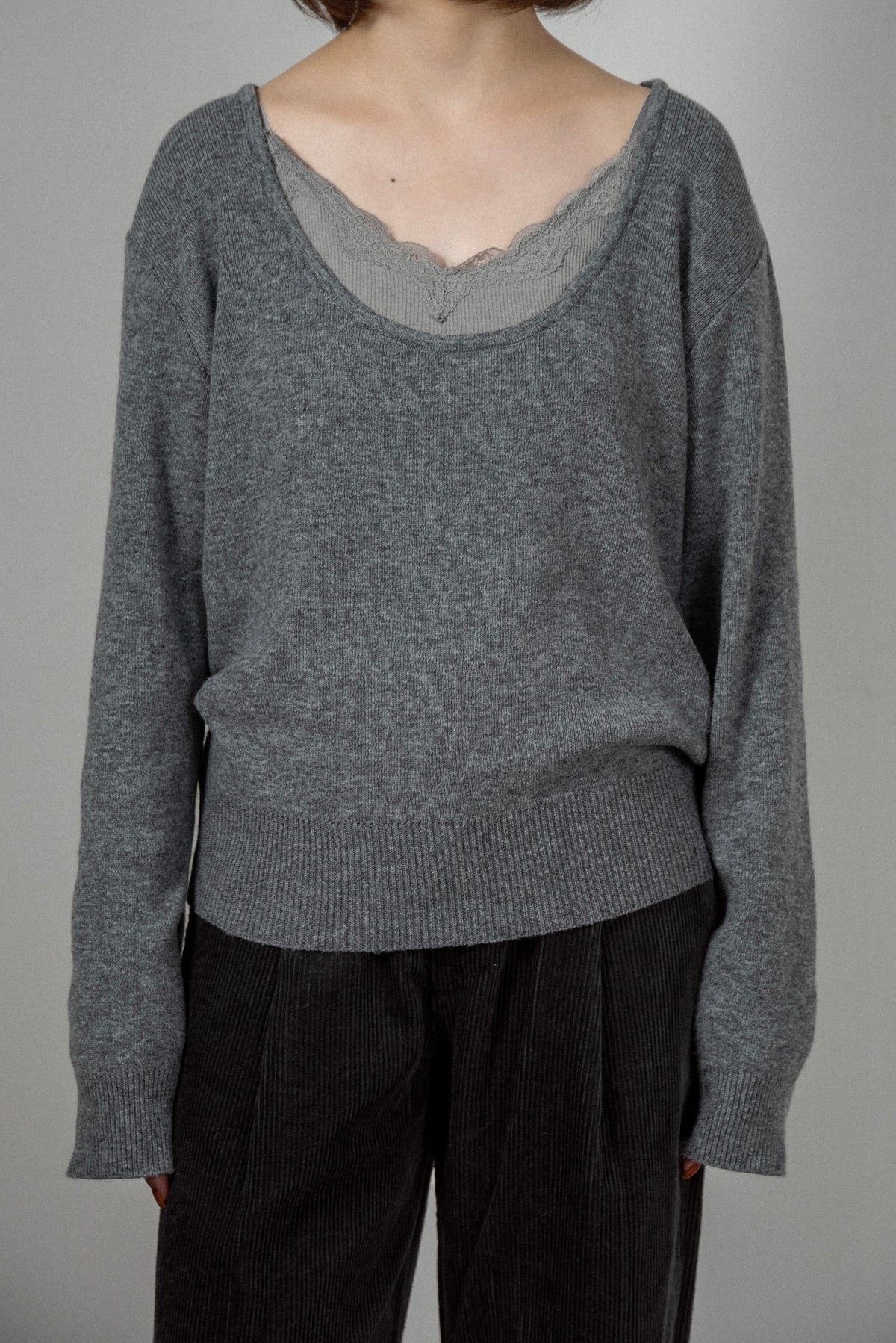 open uneckline simple knit tops