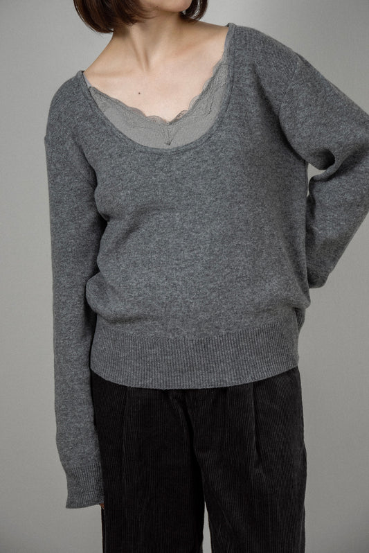 open uneckline simple knit tops