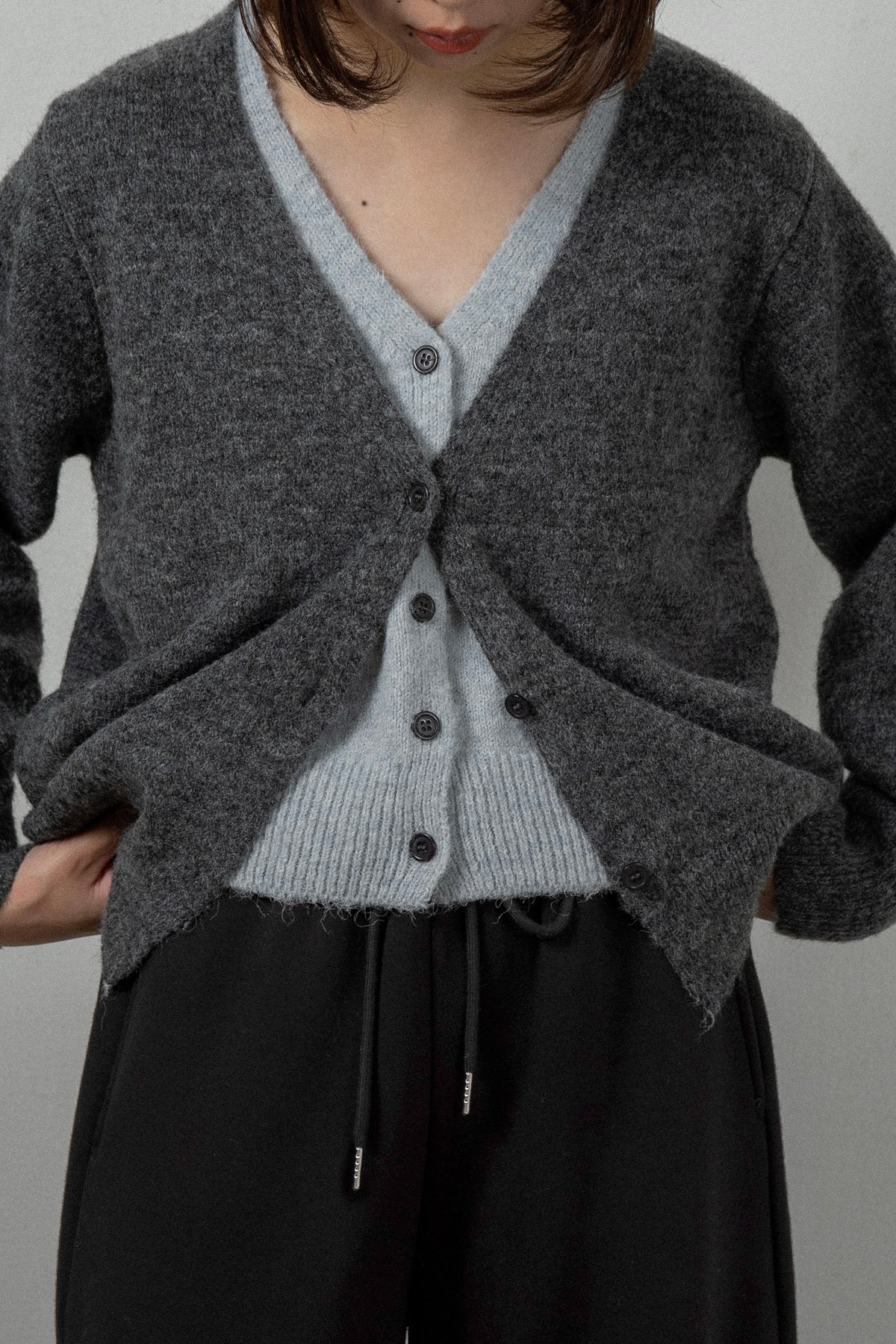 fluffy layered like double v neck cardigan