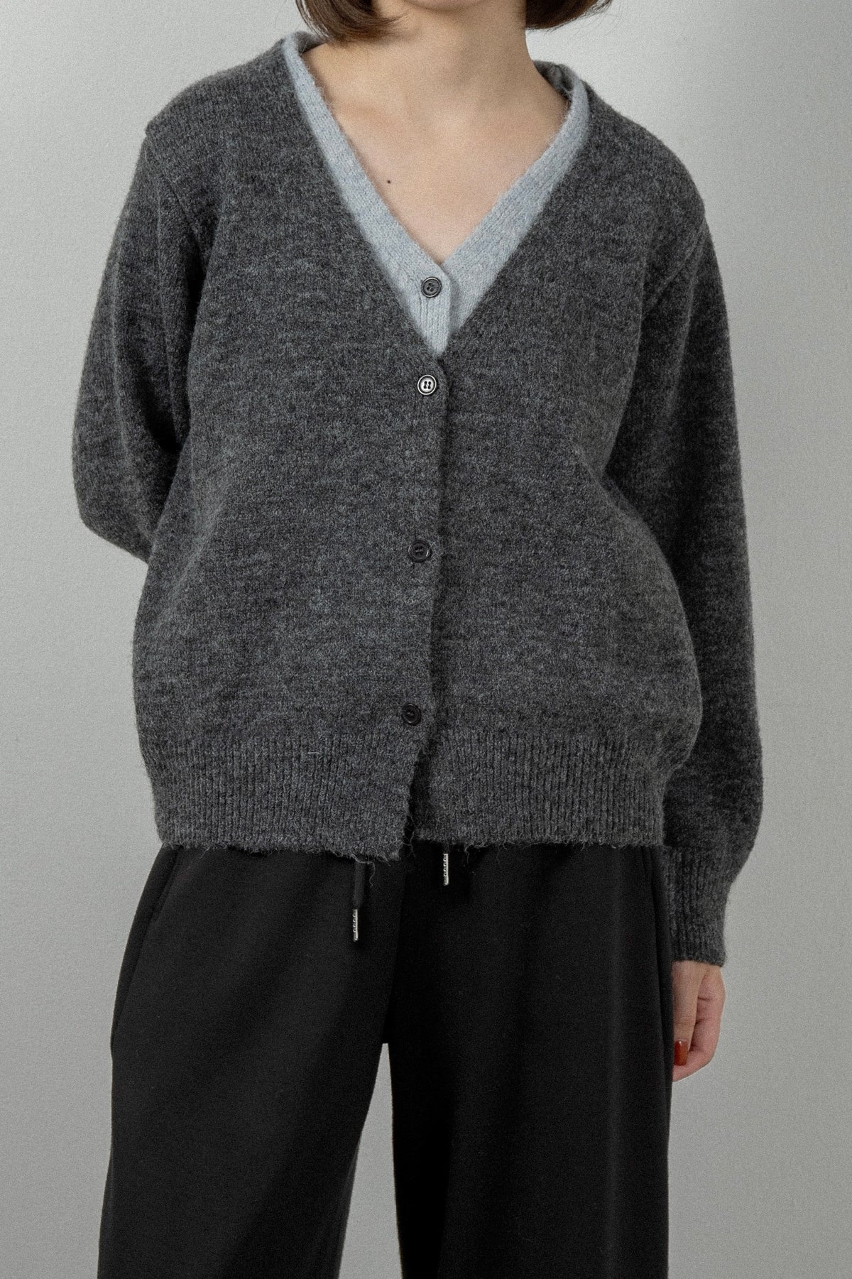 fluffy layered like double v neck cardigan