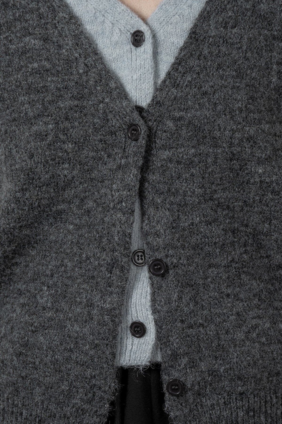 fluffy layered like double v neck cardigan