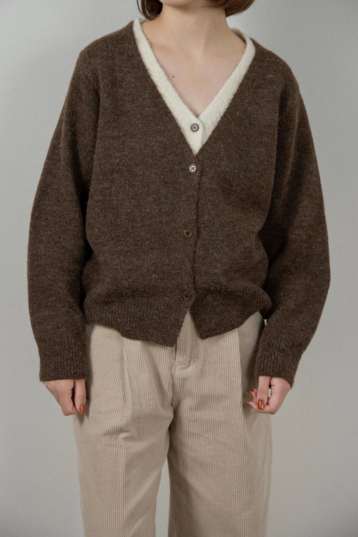 fluffy layered like double v neck cardigan