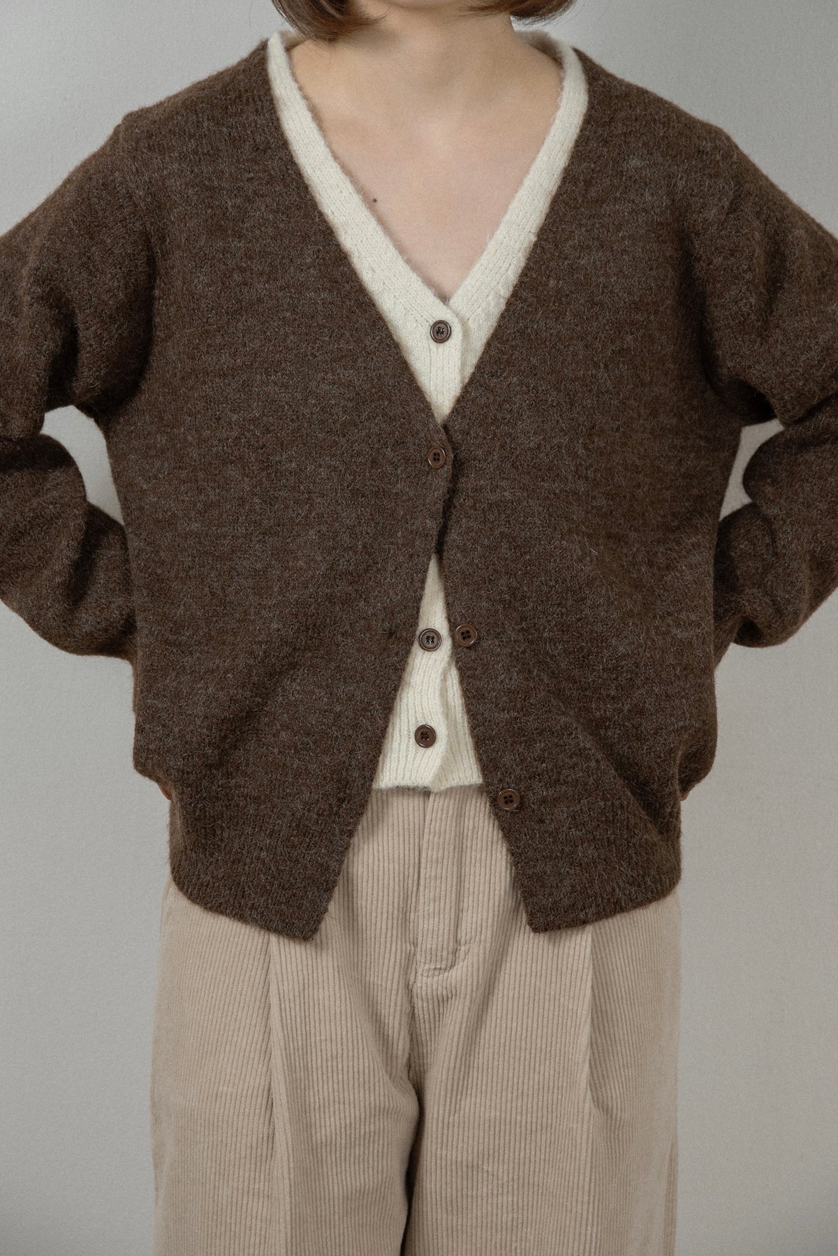 fluffy layered like double v neck cardigan