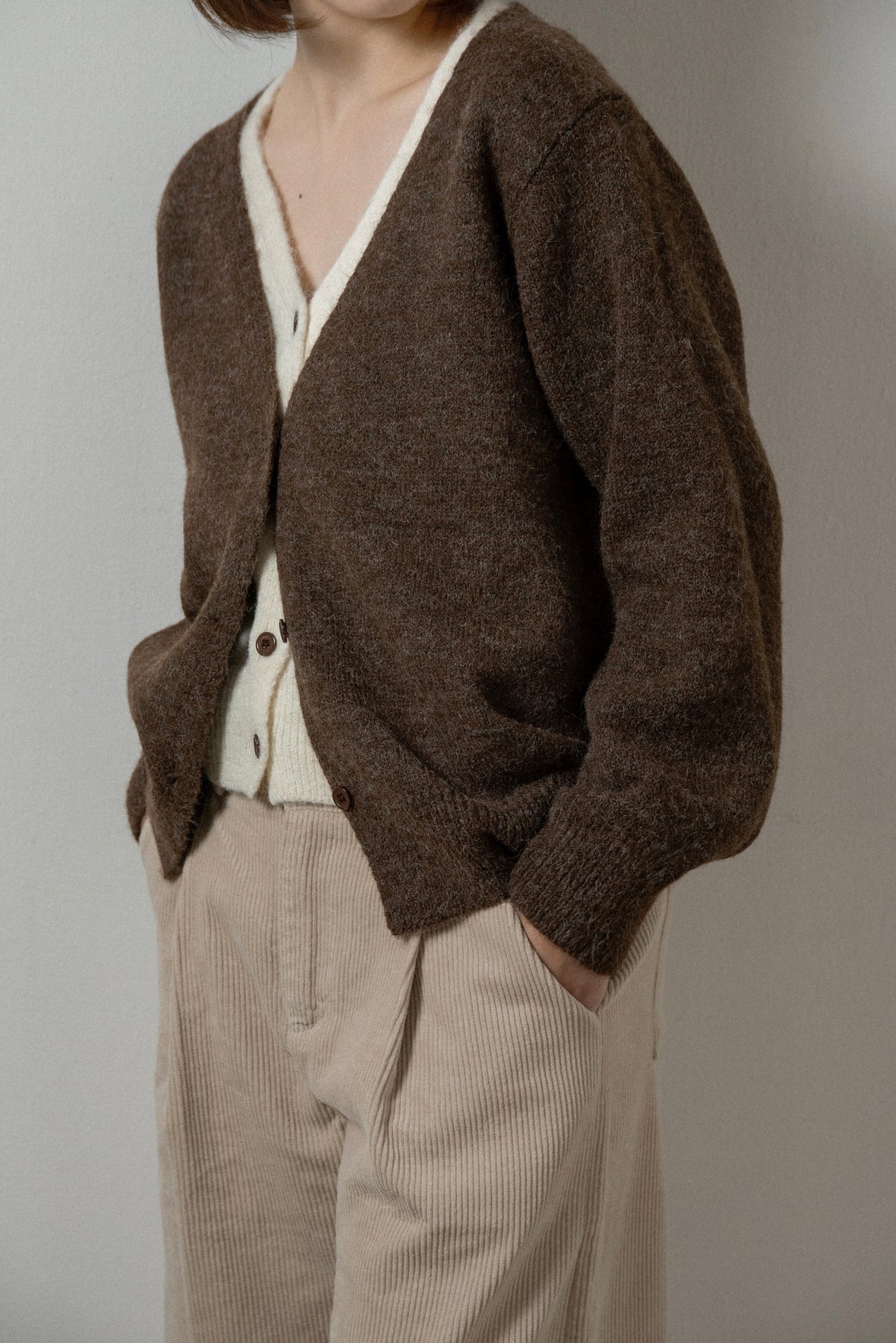 fluffy layered like double v neck cardigan