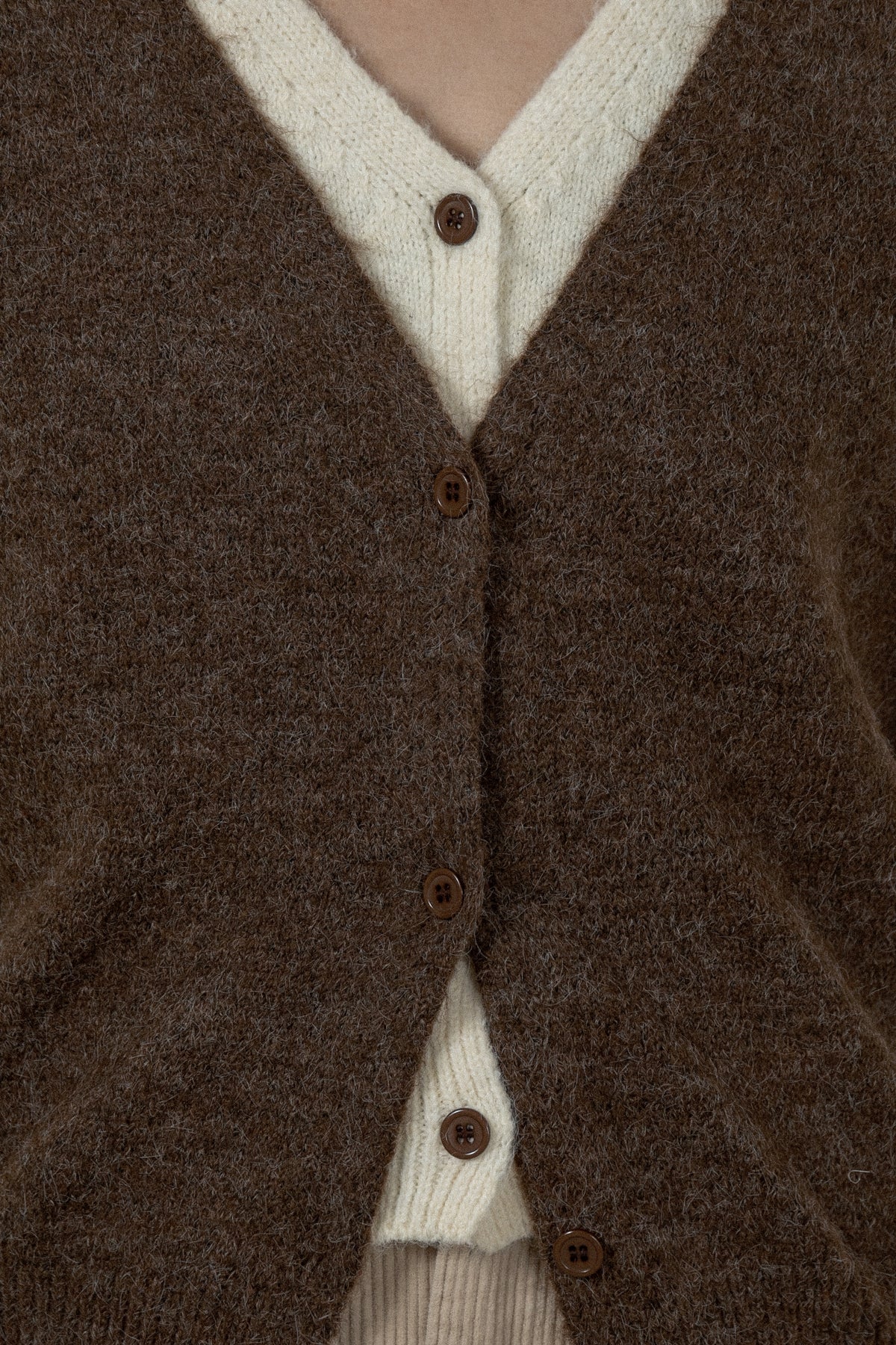 fluffy layered like double v neck cardigan