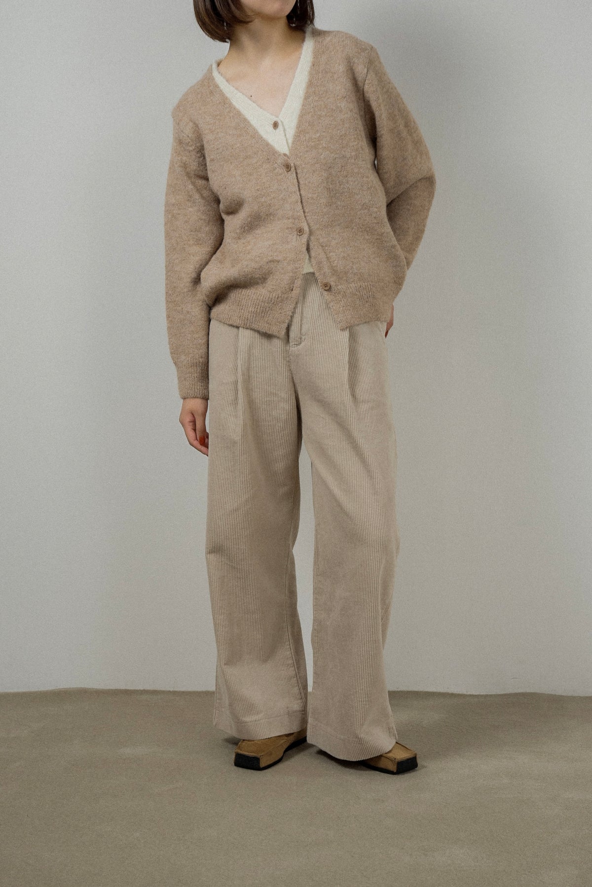 fluffy layered like double v neck cardigan