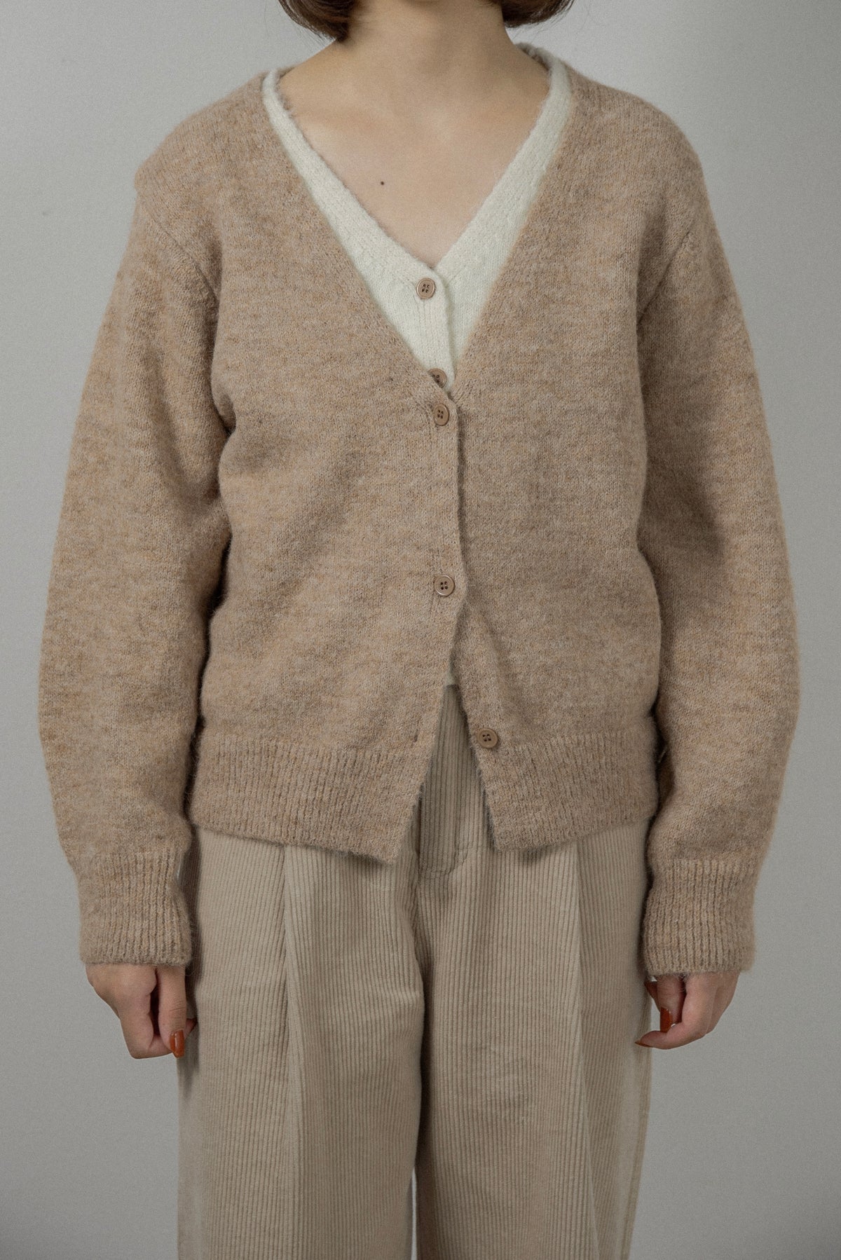 fluffy layered like double v neck cardigan