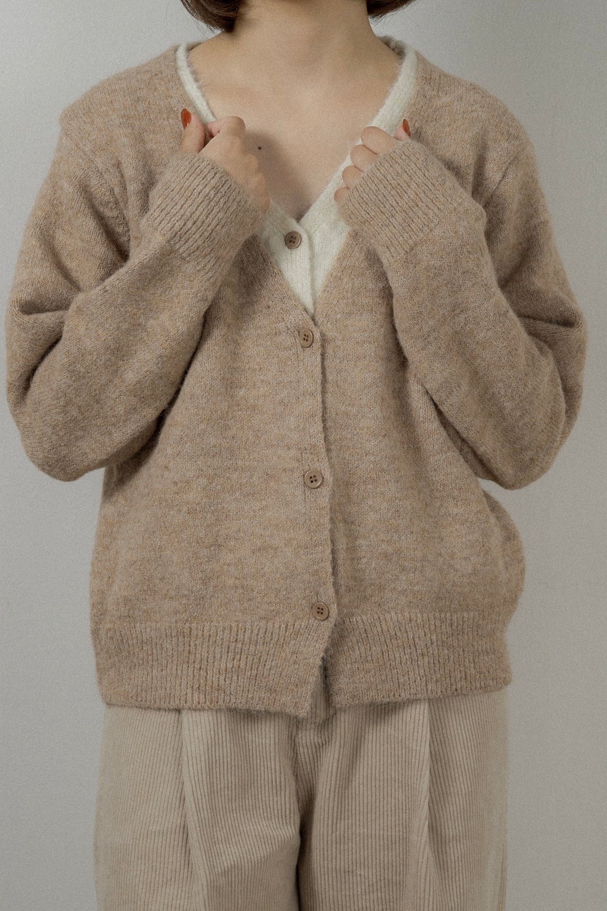 fluffy layered like double v neck cardigan