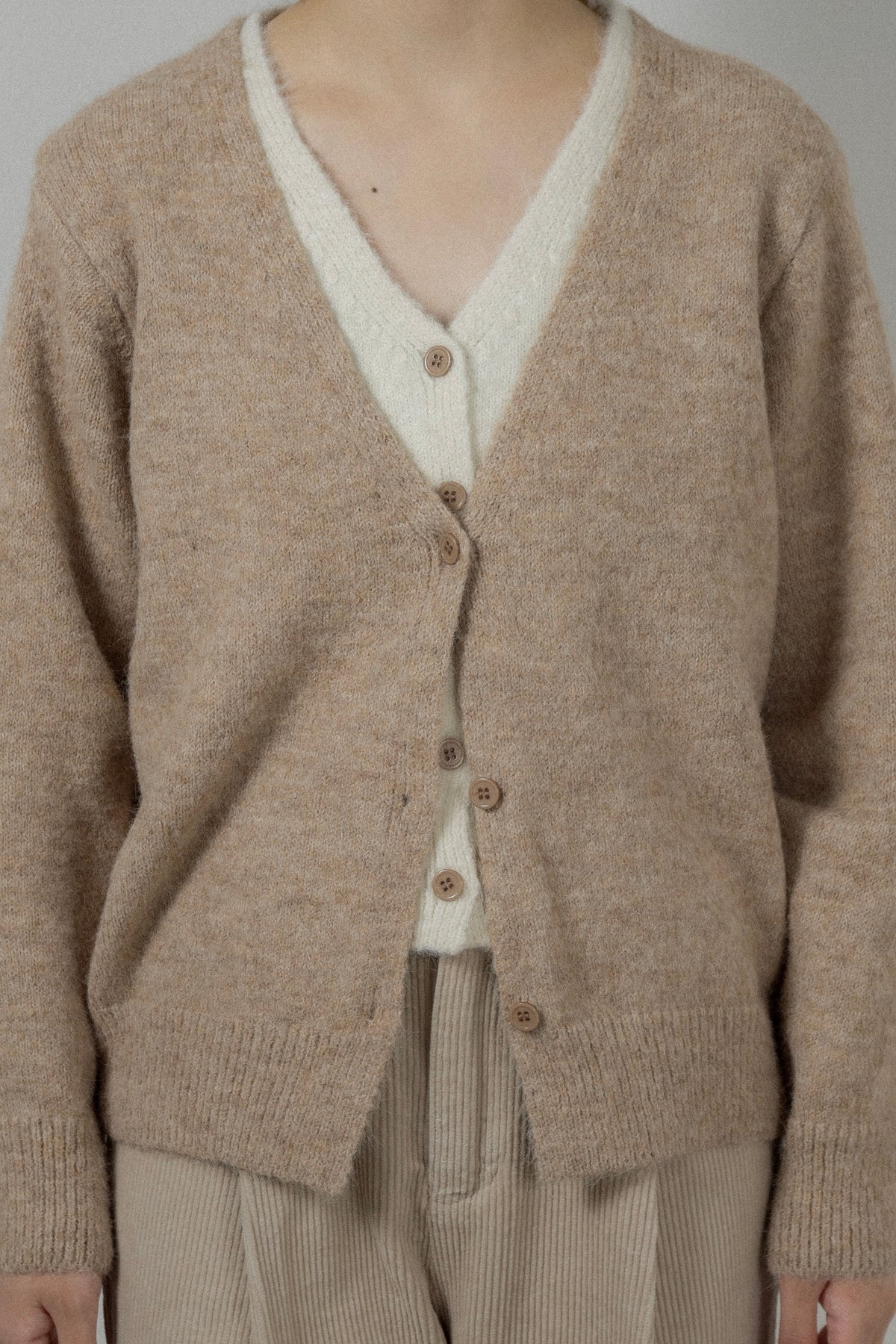 fluffy layered like double v neck cardigan