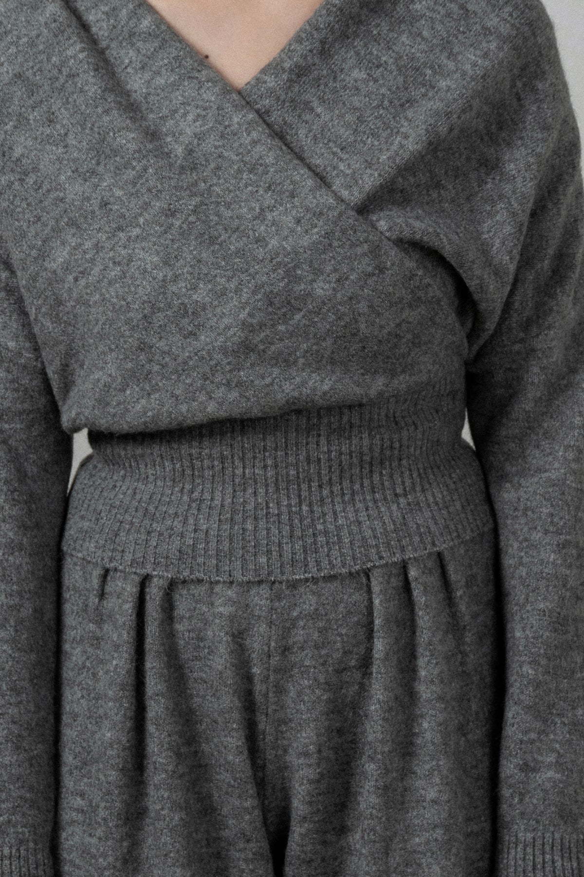 draped wrap neck pants knit setup