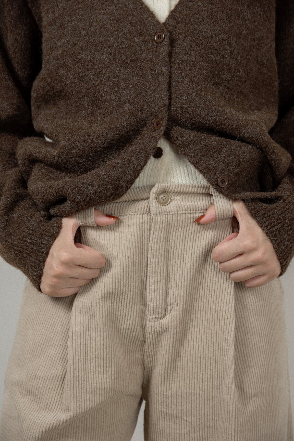 cozy corduroy point button tuck pants