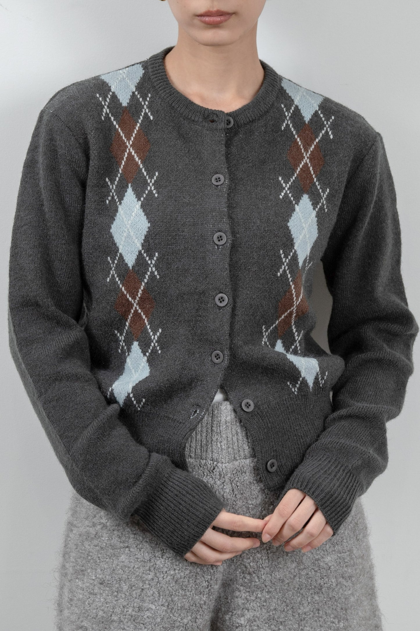 argyle pattern simple cardigan