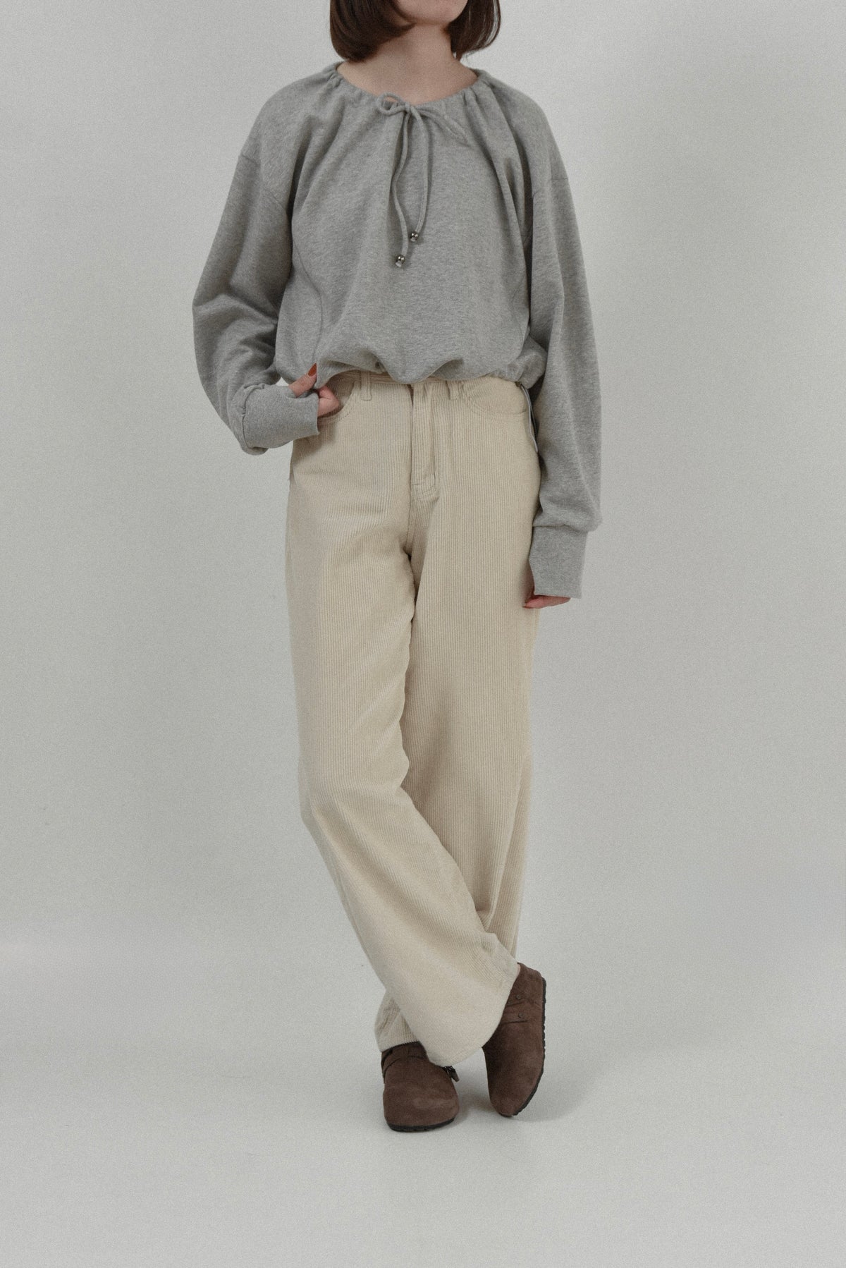 drawstring neck and hem casual sweatshirt tops