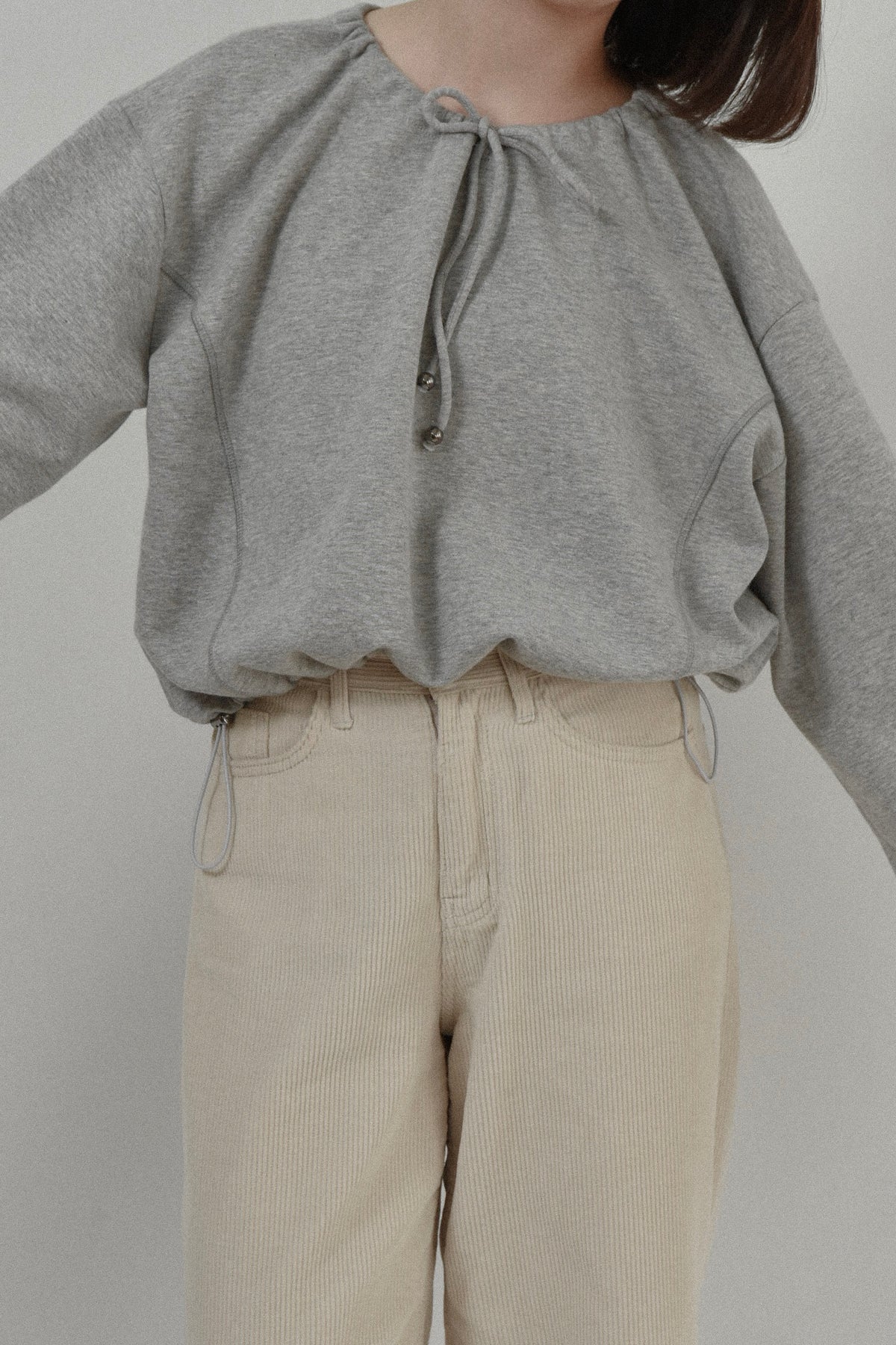 drawstring neck and hem casual sweatshirt tops
