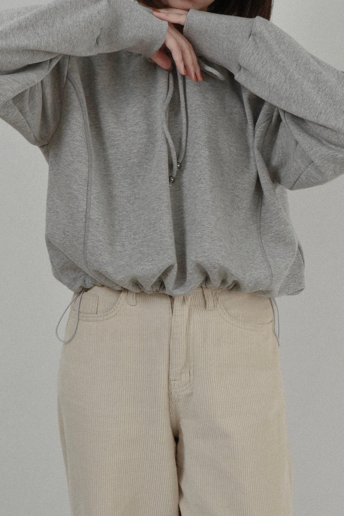 drawstring neck and hem casual sweatshirt tops