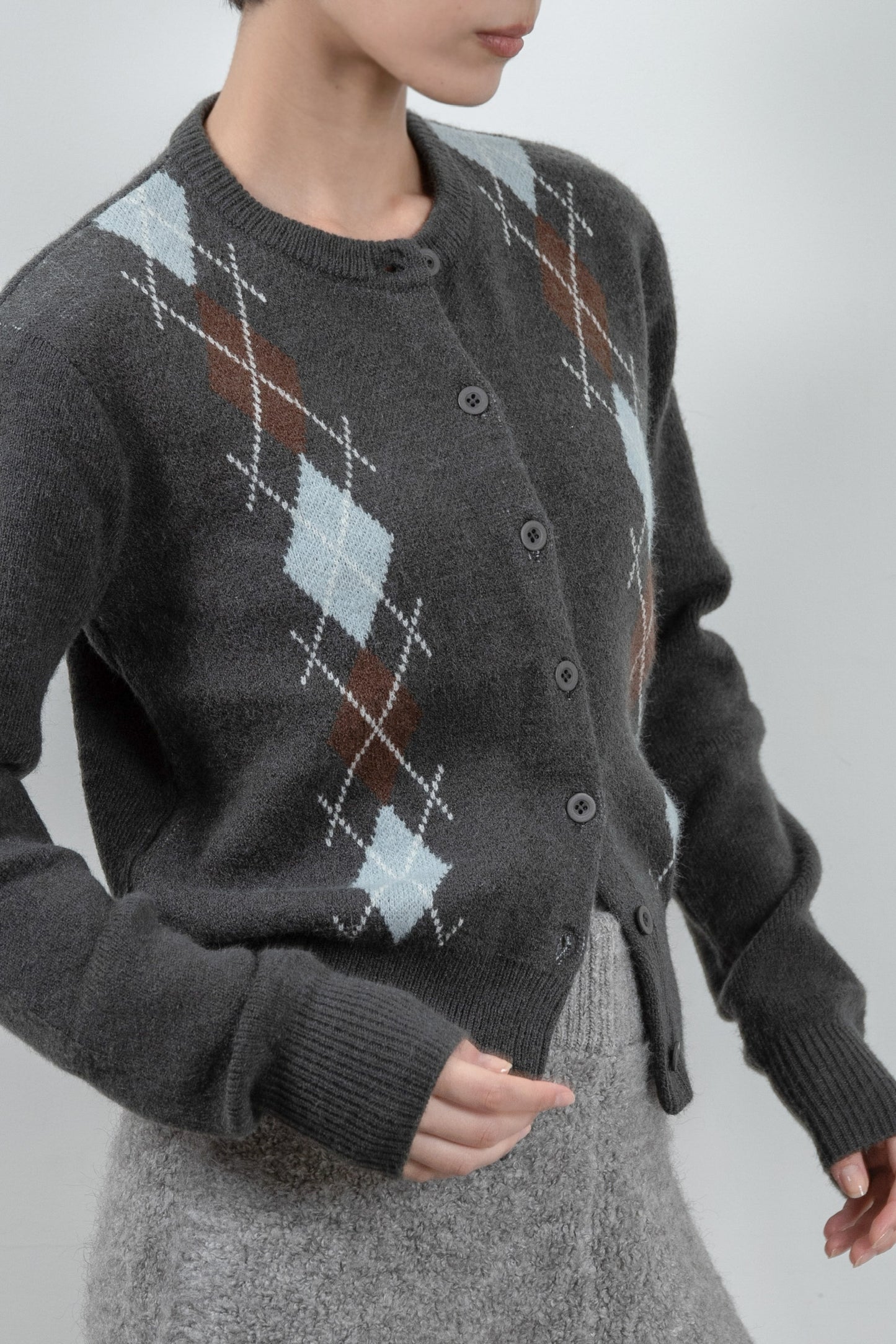 argyle pattern simple cardigan