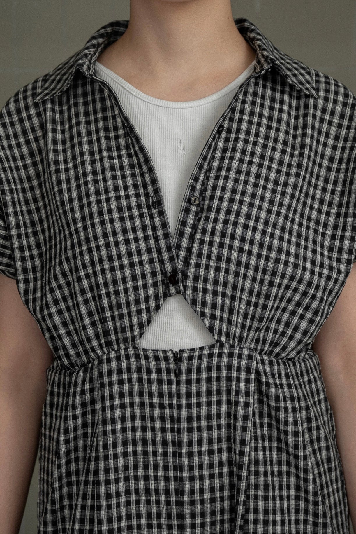 check mini puff sleeve allinone