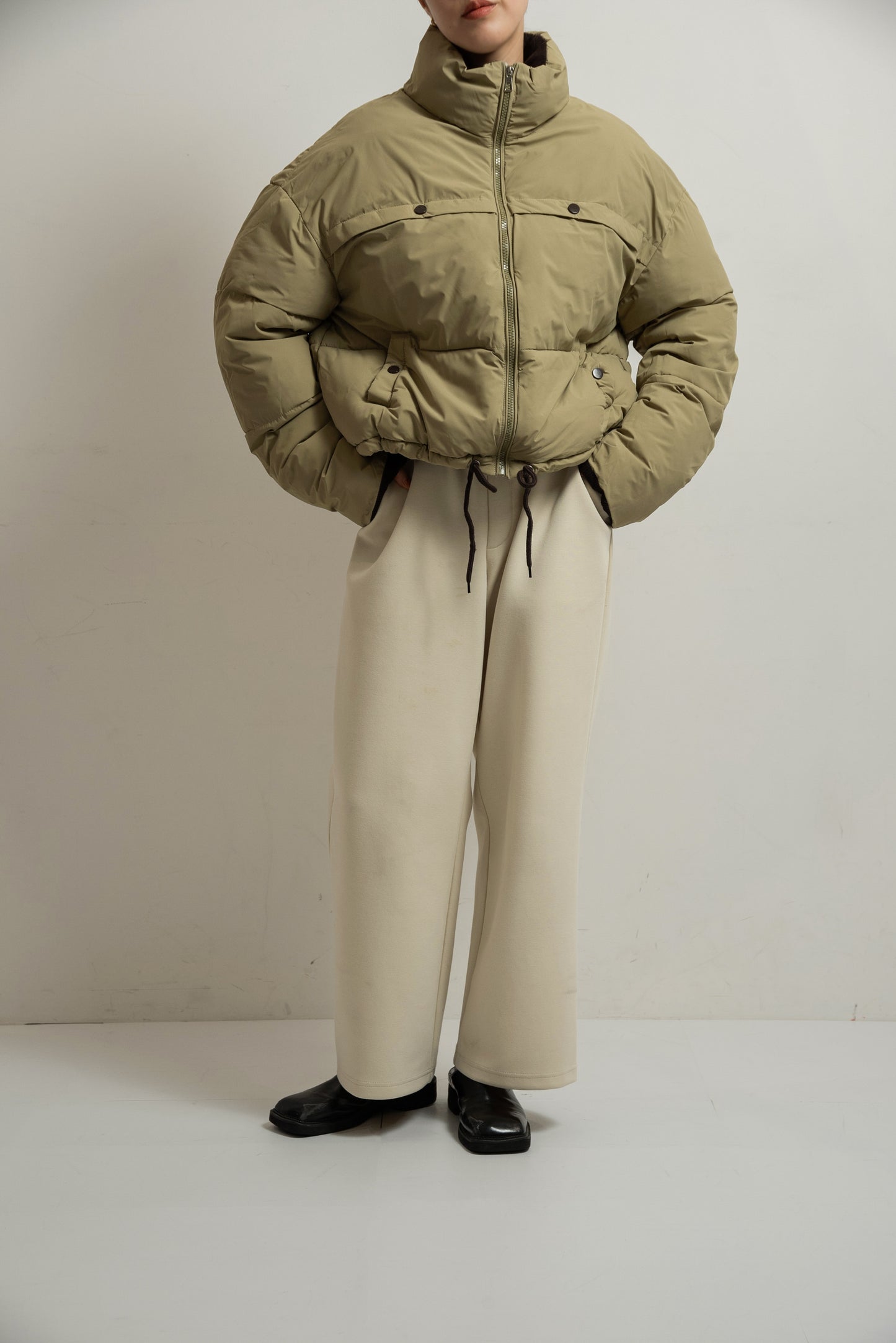 high neck corduroy point quilting coat