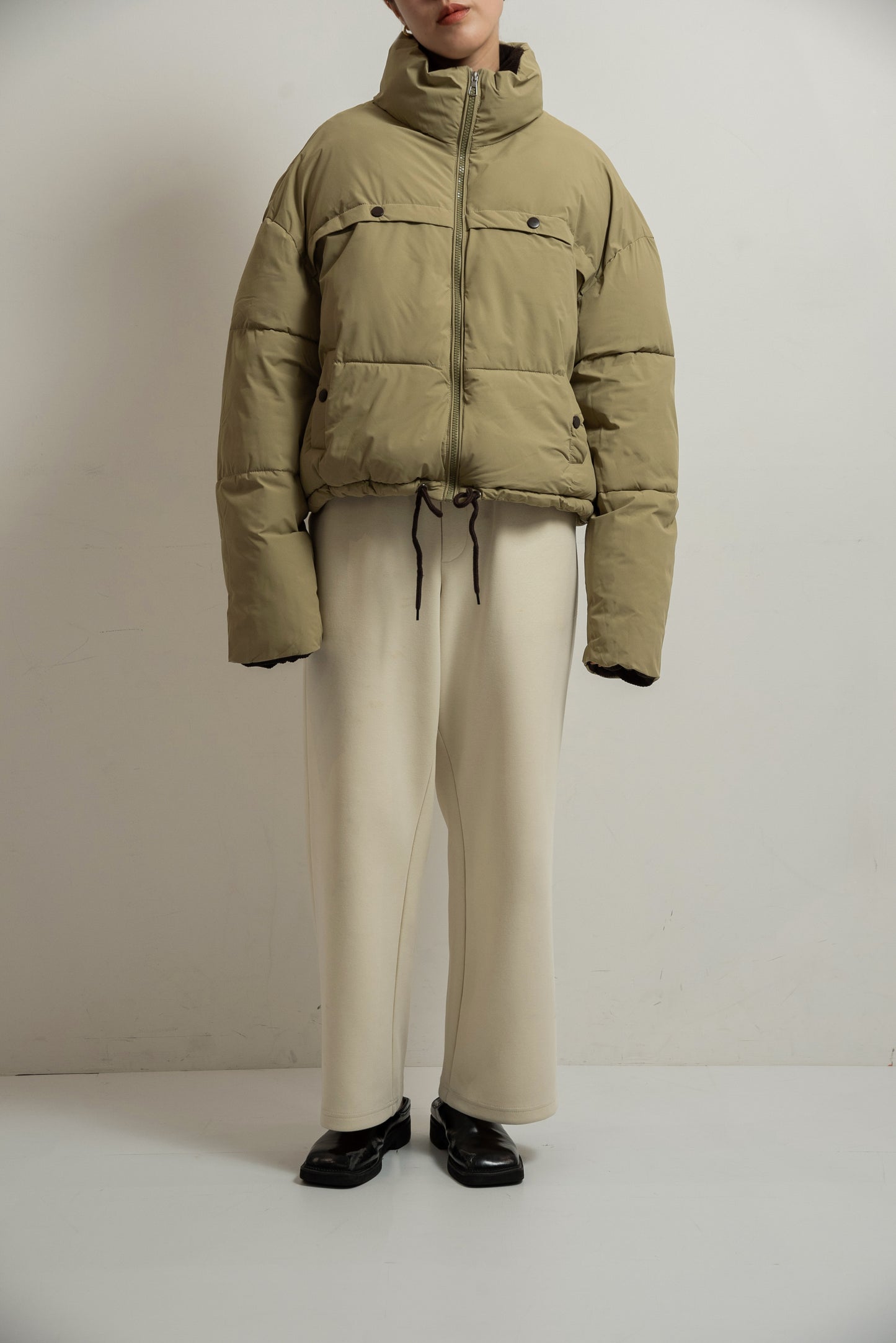 high neck corduroy point quilting coat