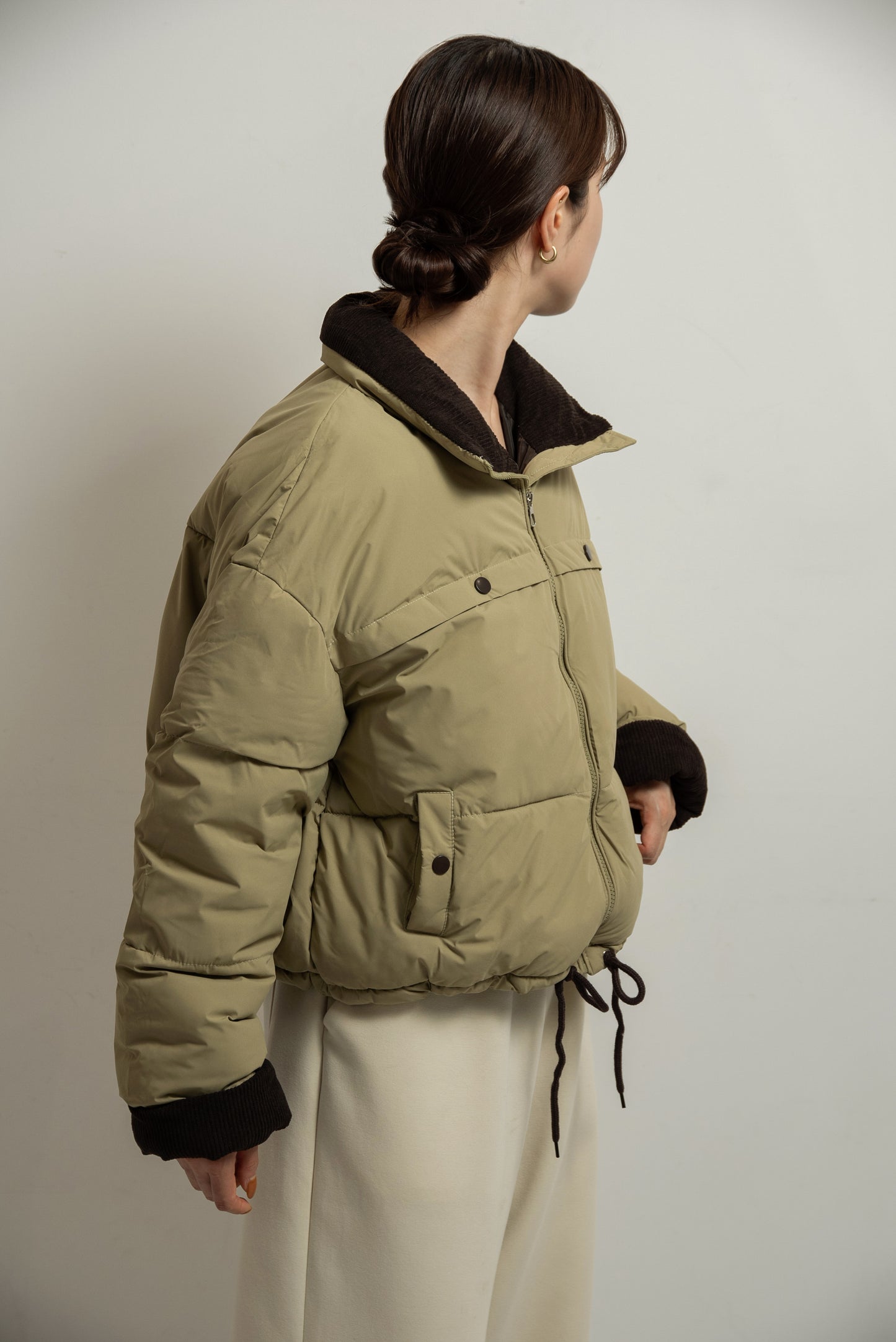 high neck corduroy point quilting coat
