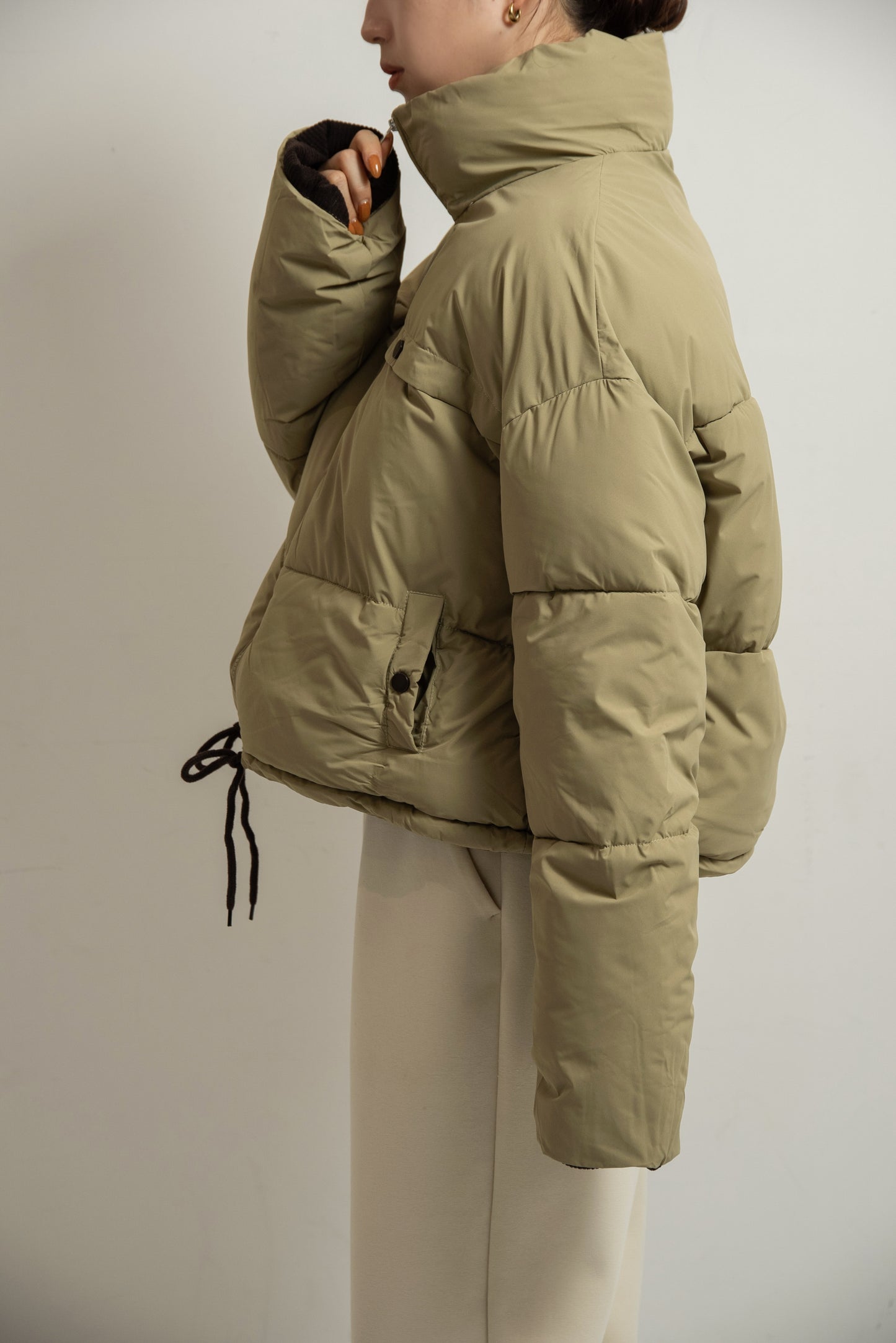 high neck corduroy point quilting coat