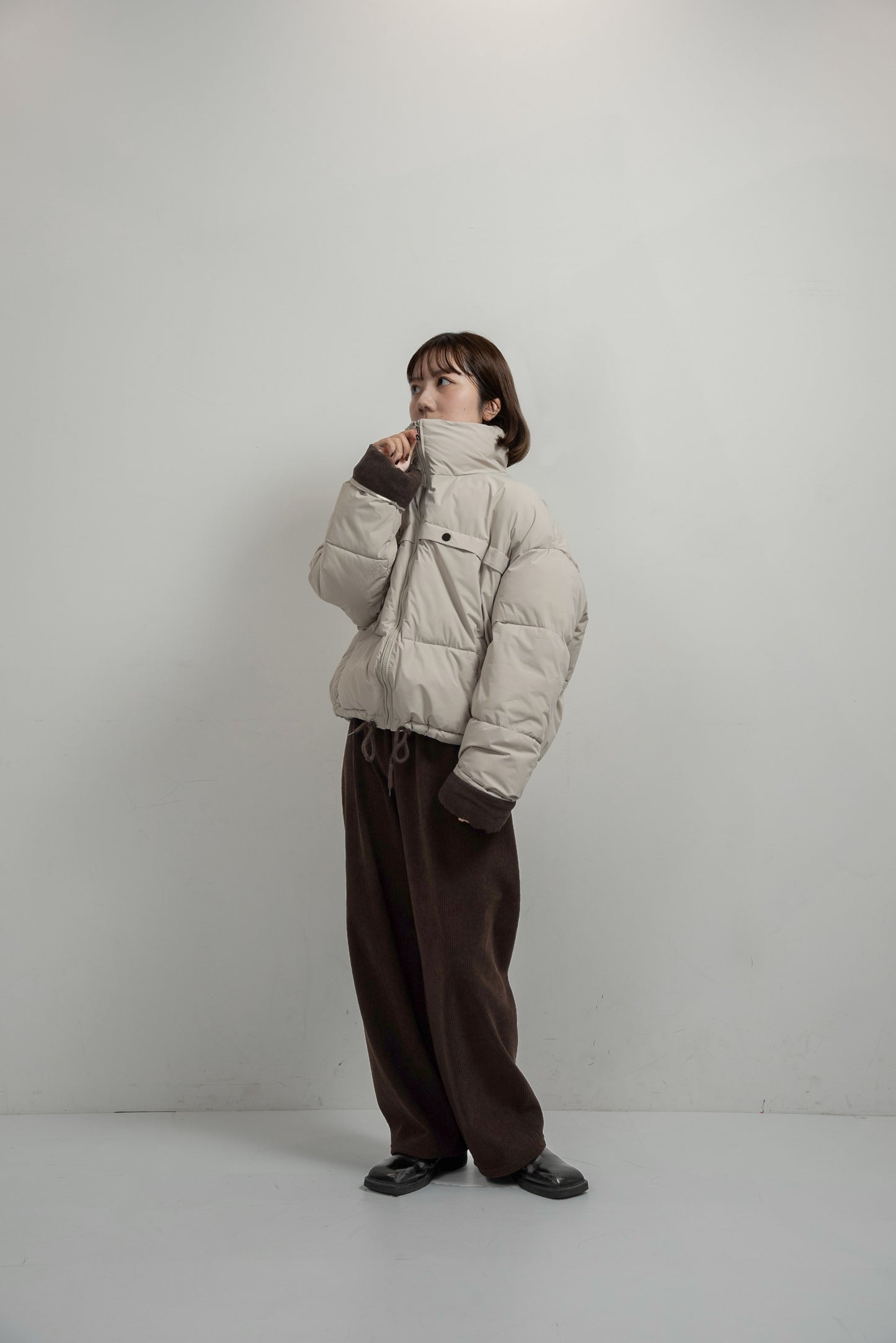 high neck corduroy point quilting coat