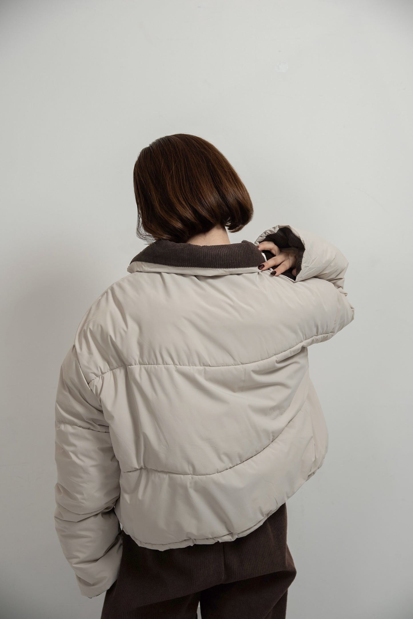 high neck corduroy point quilting coat