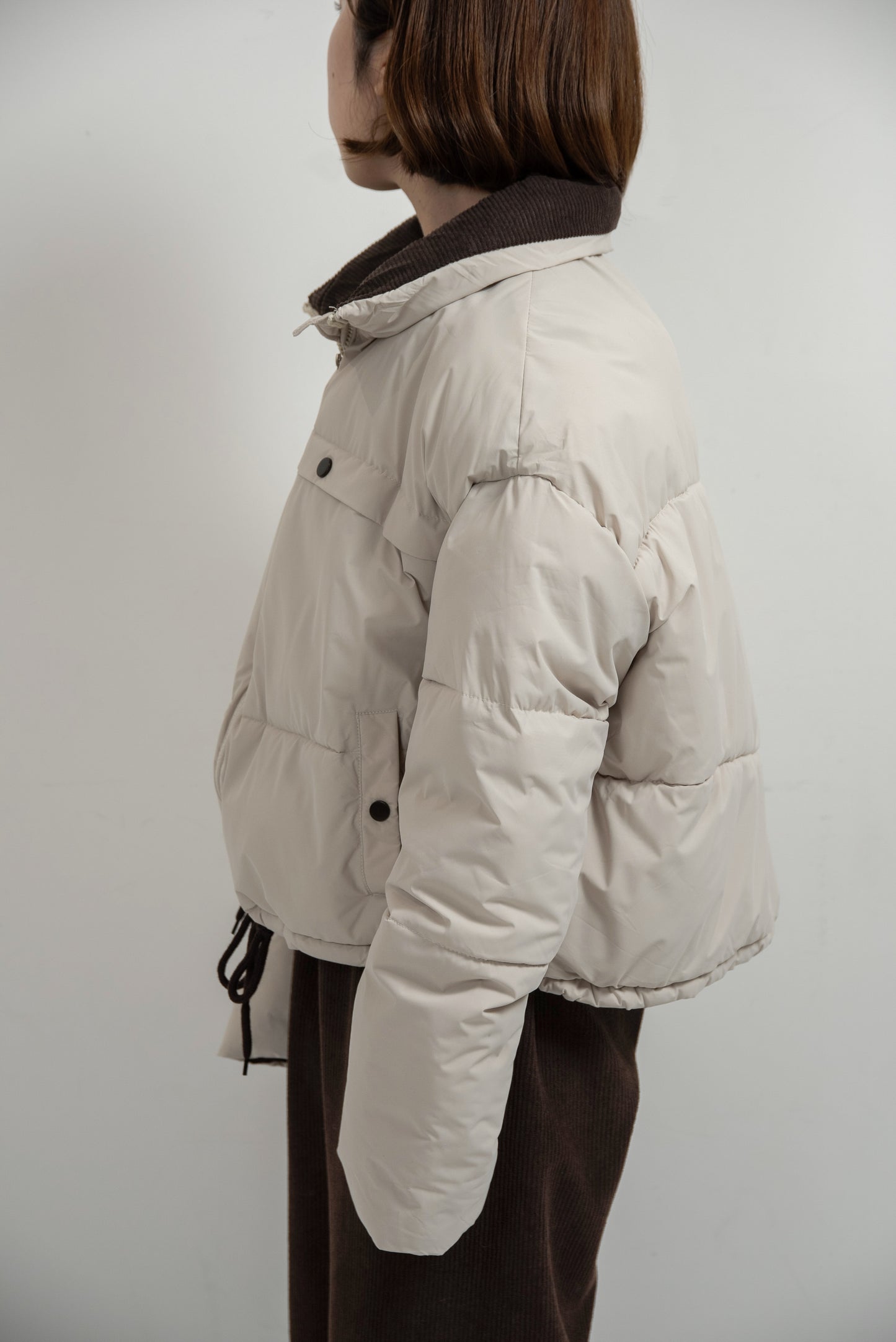 high neck corduroy point quilting coat