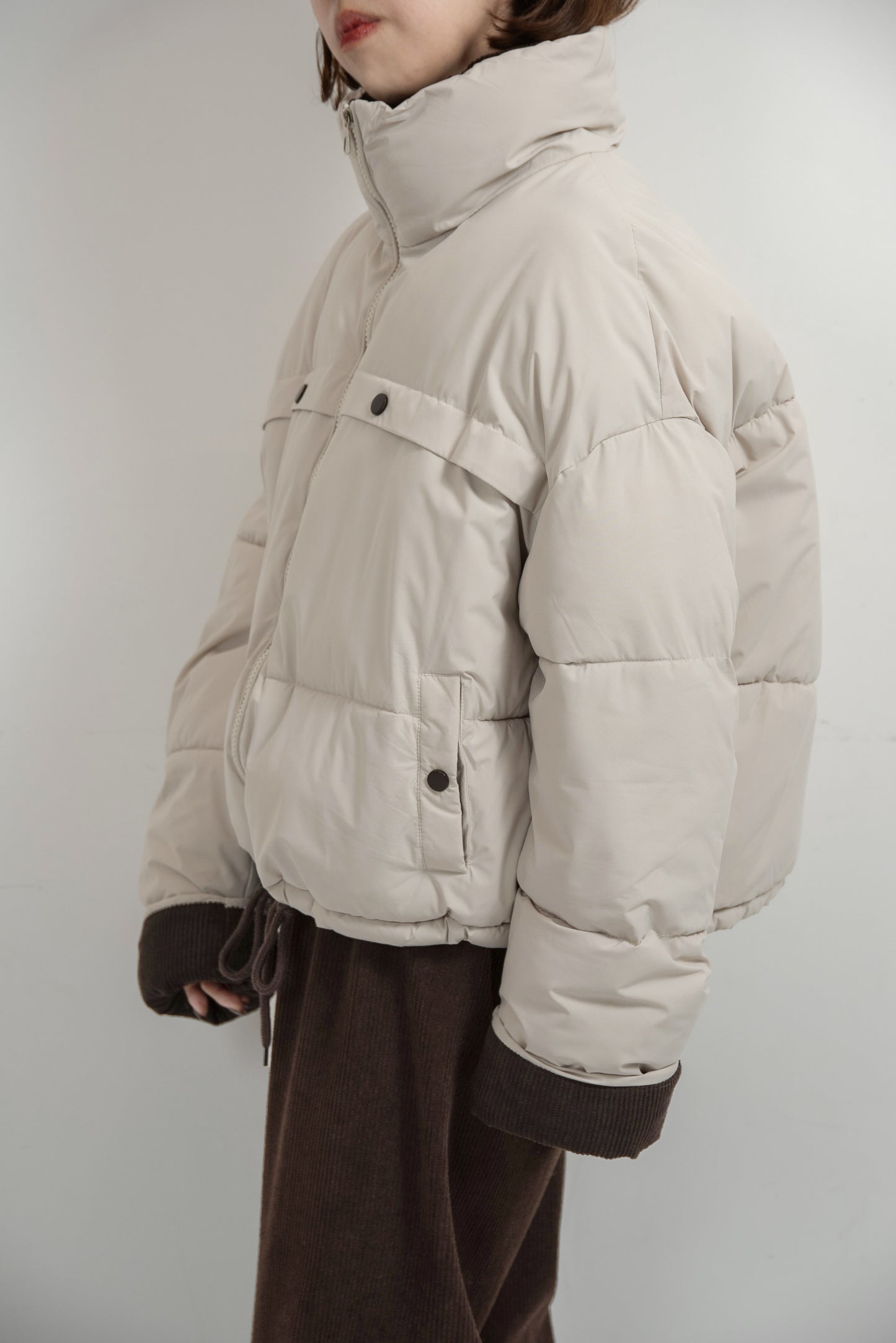 high neck corduroy point quilting coat