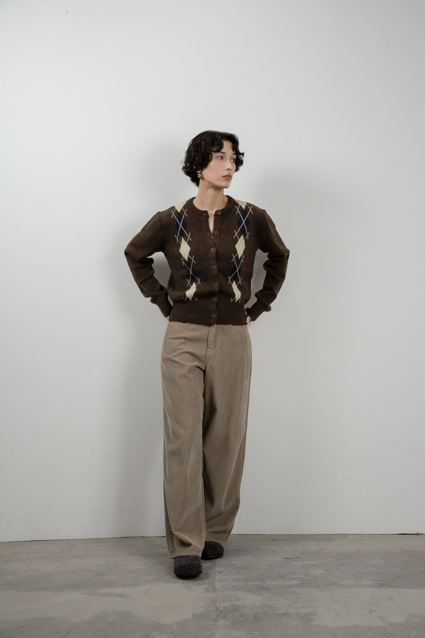 argyle pattern simple cardigan