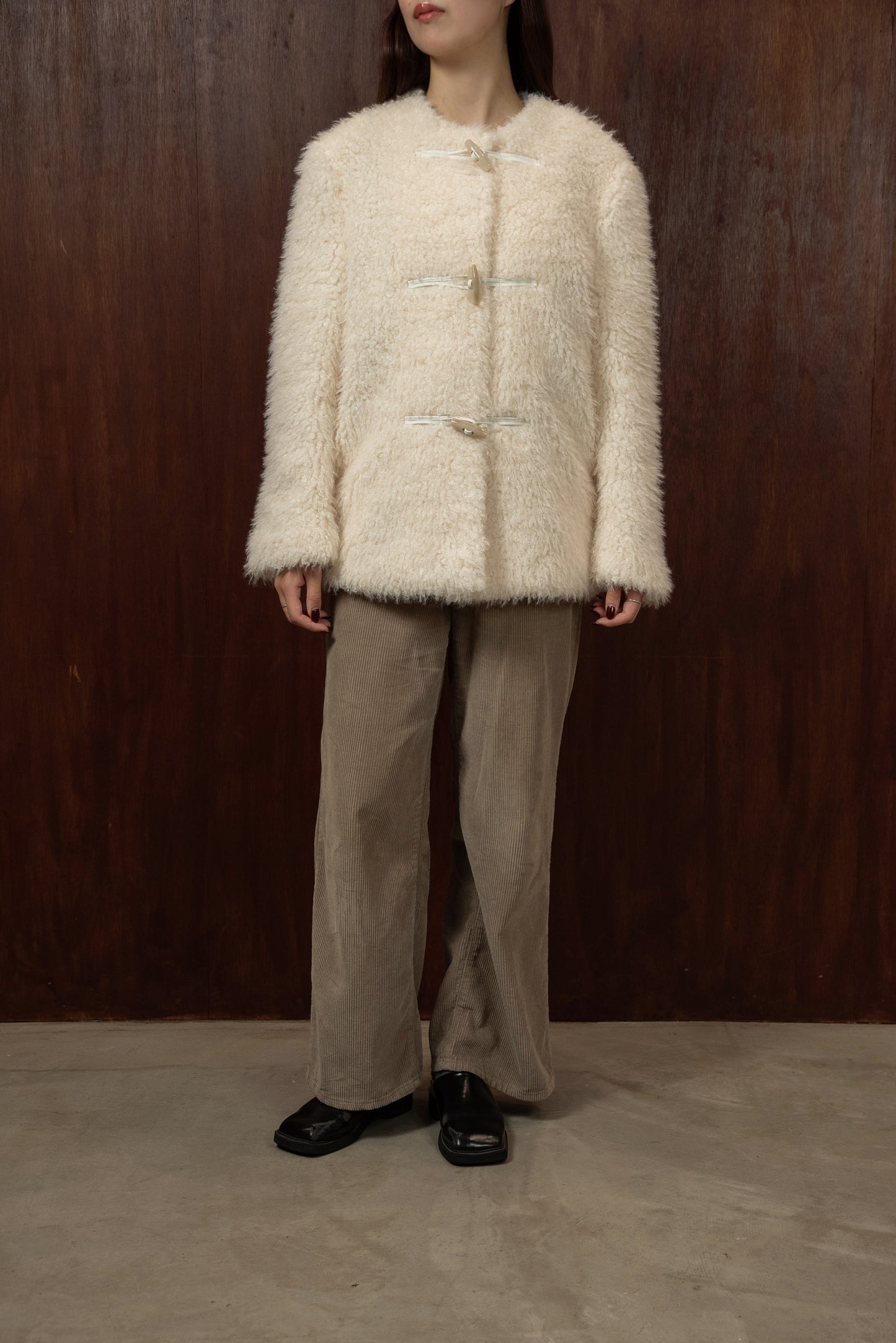 toggle button boa nocollar coat