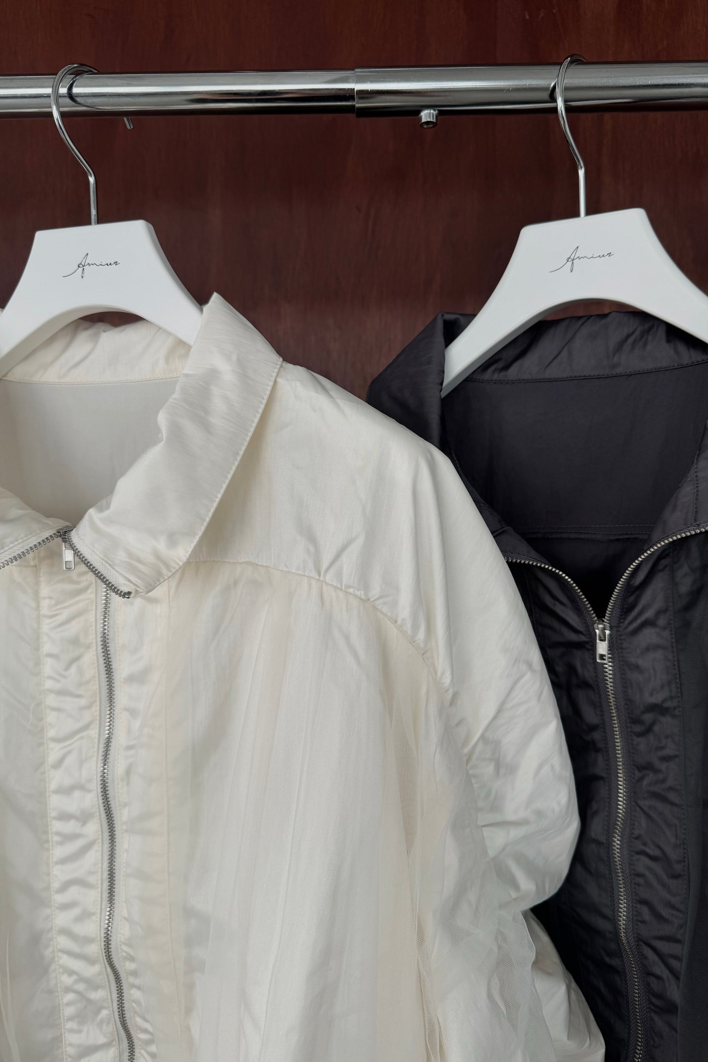 shiny tulle short shirring blouson