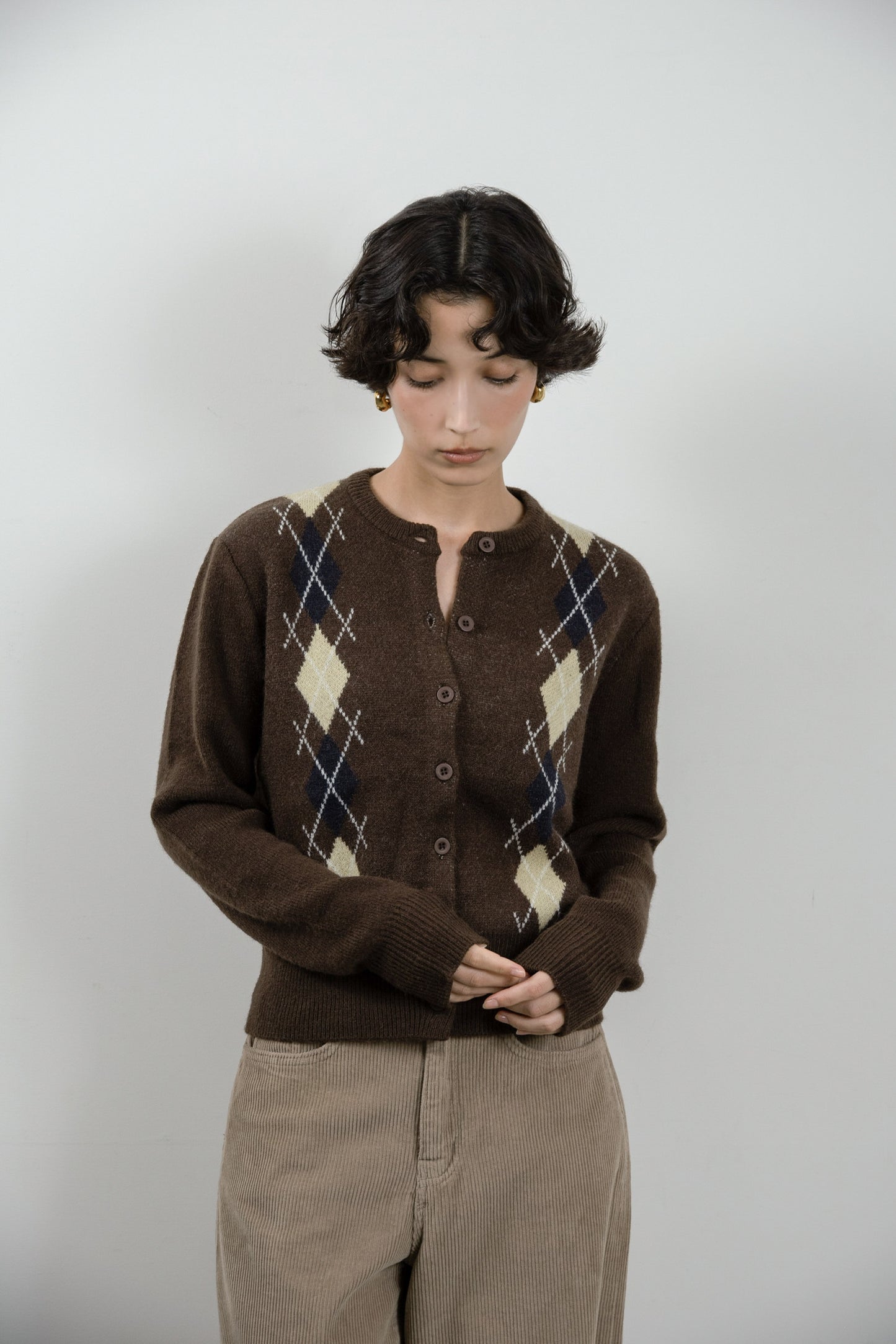 argyle pattern simple cardigan