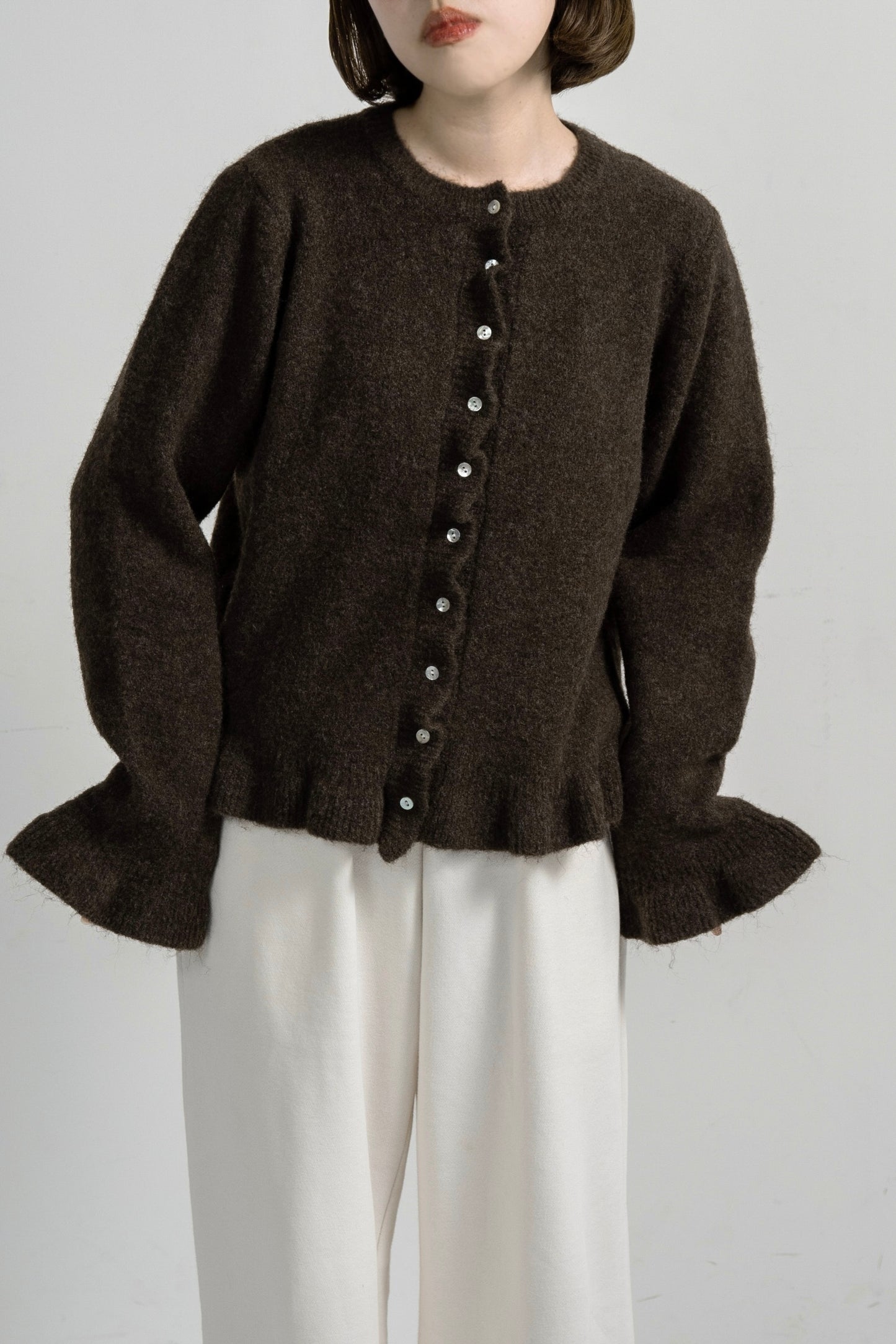 frill cuffs flare cardigan