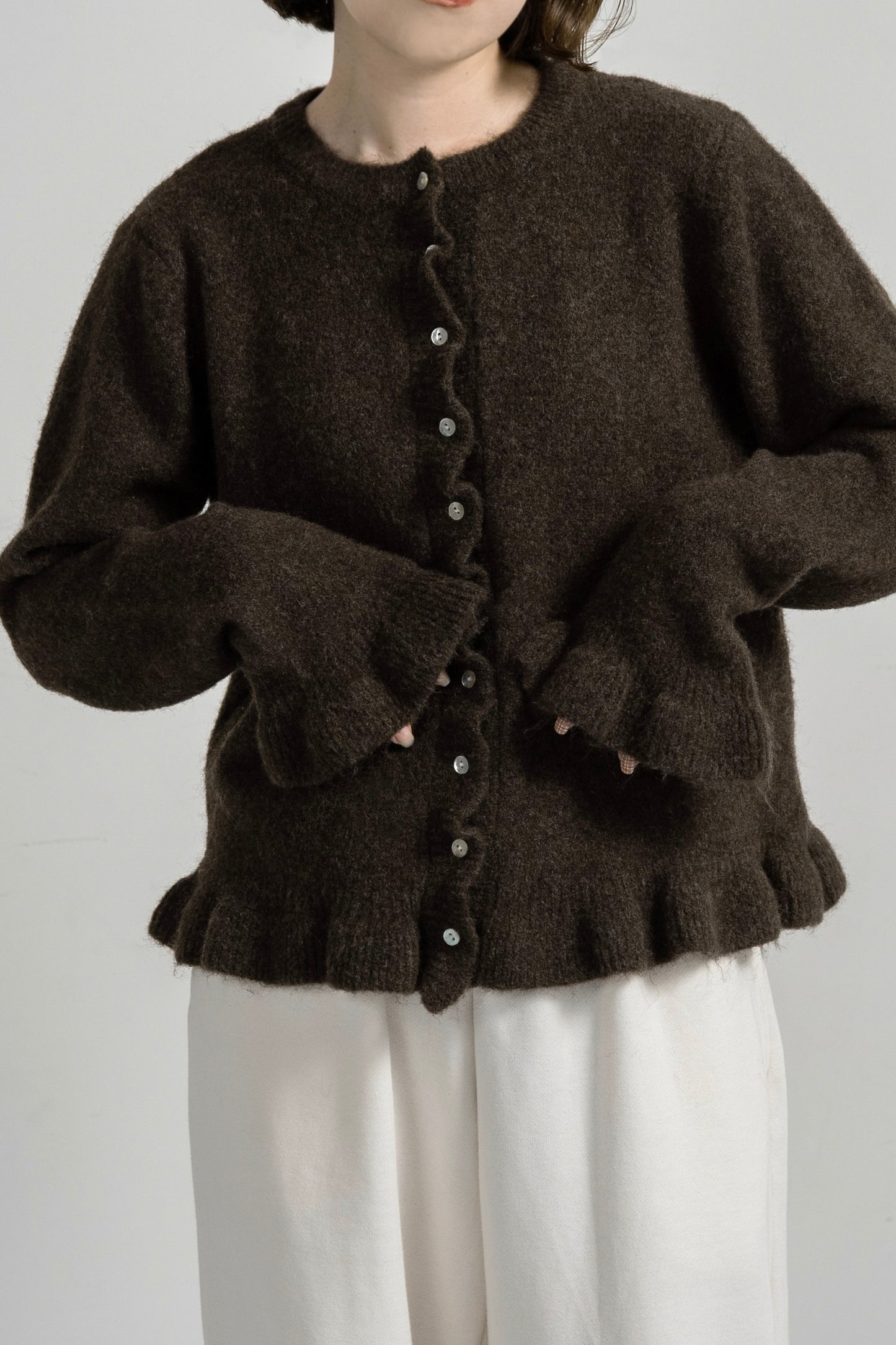 frill cuffs flare cardigan