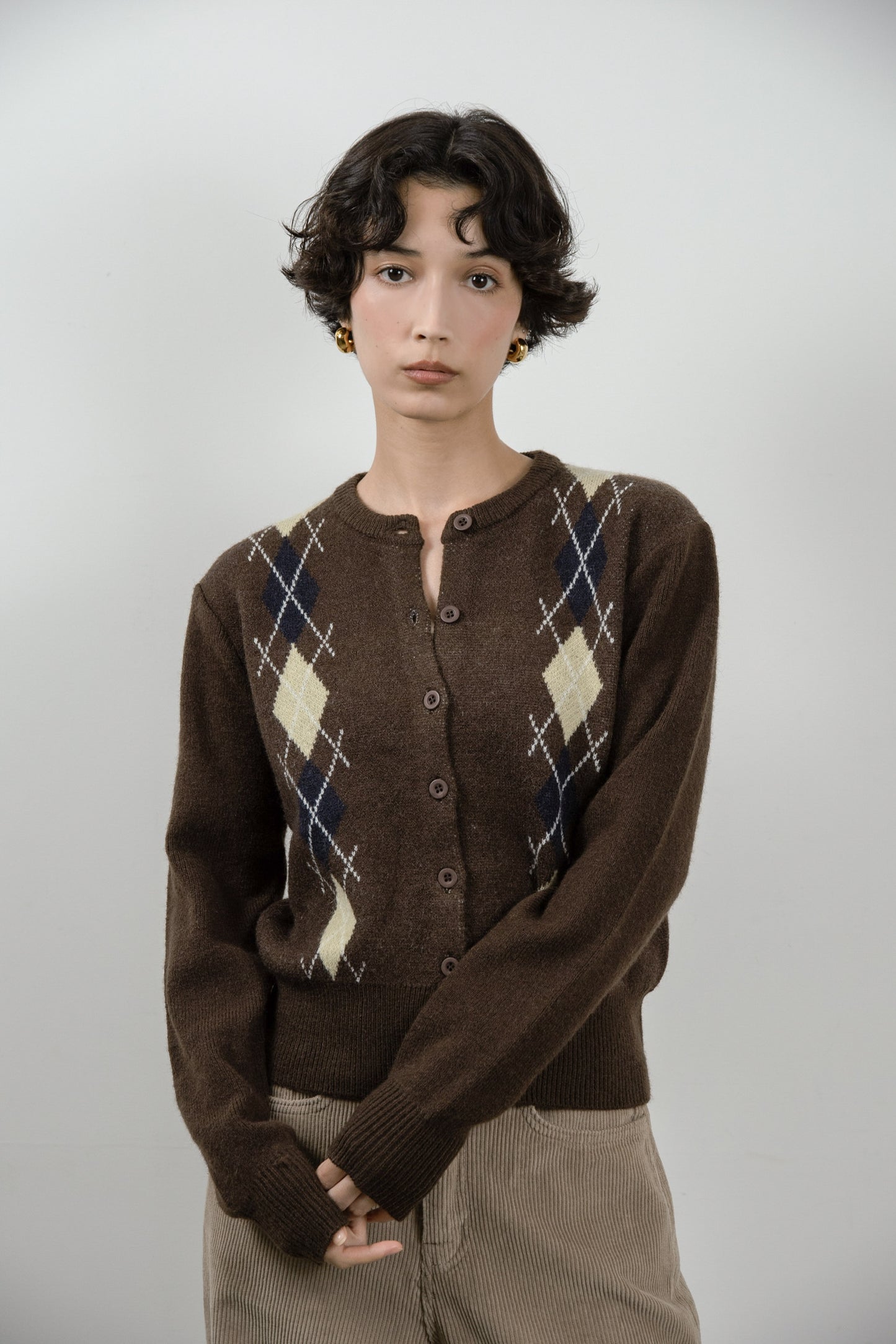 argyle pattern simple cardigan