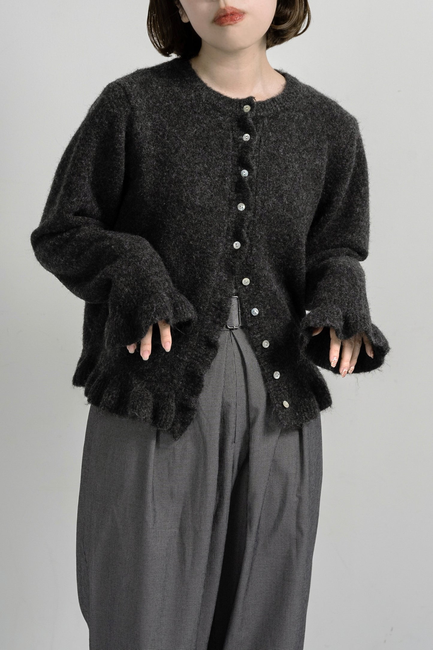 frill cuffs flare cardigan