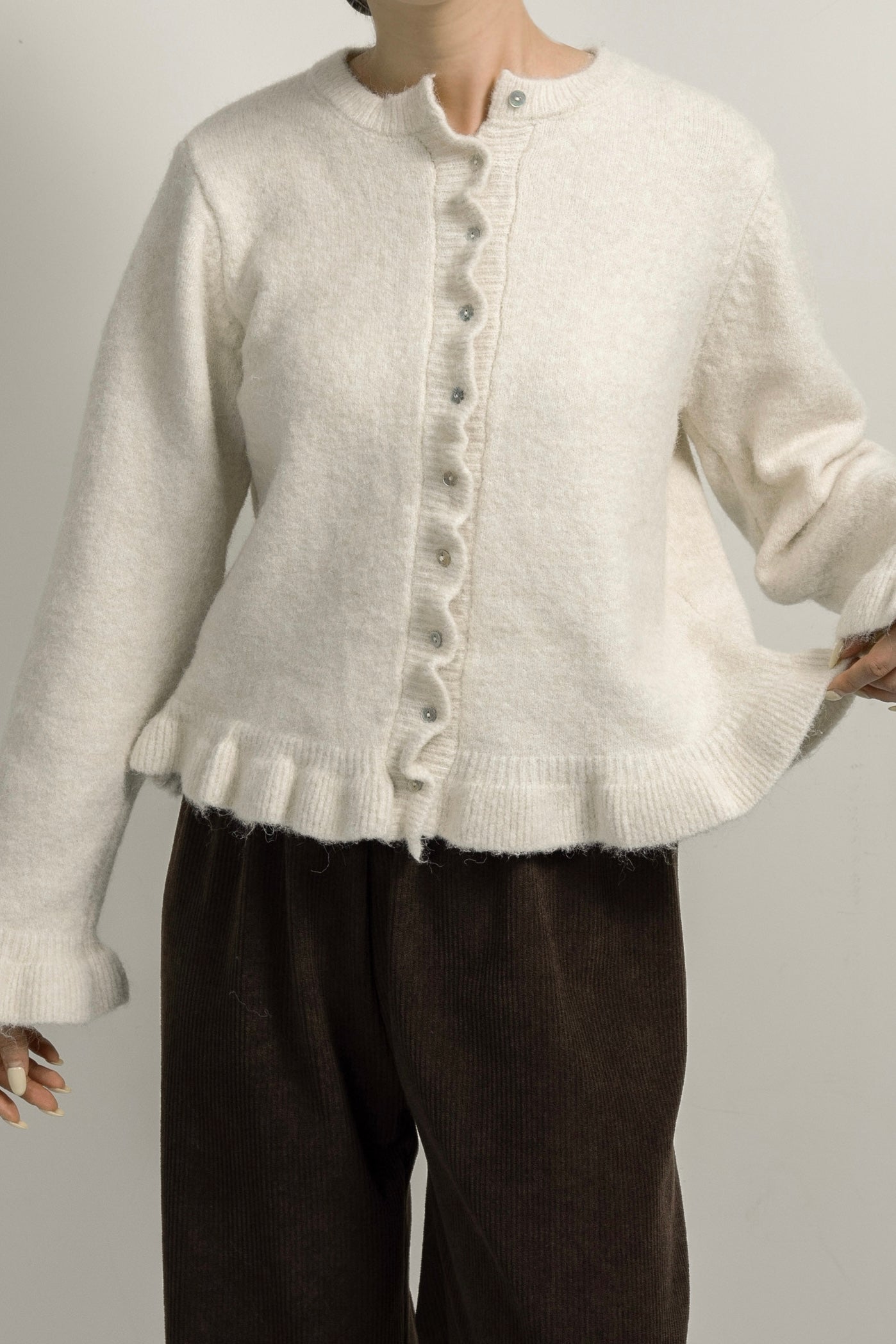 frill cuffs flare cardigan