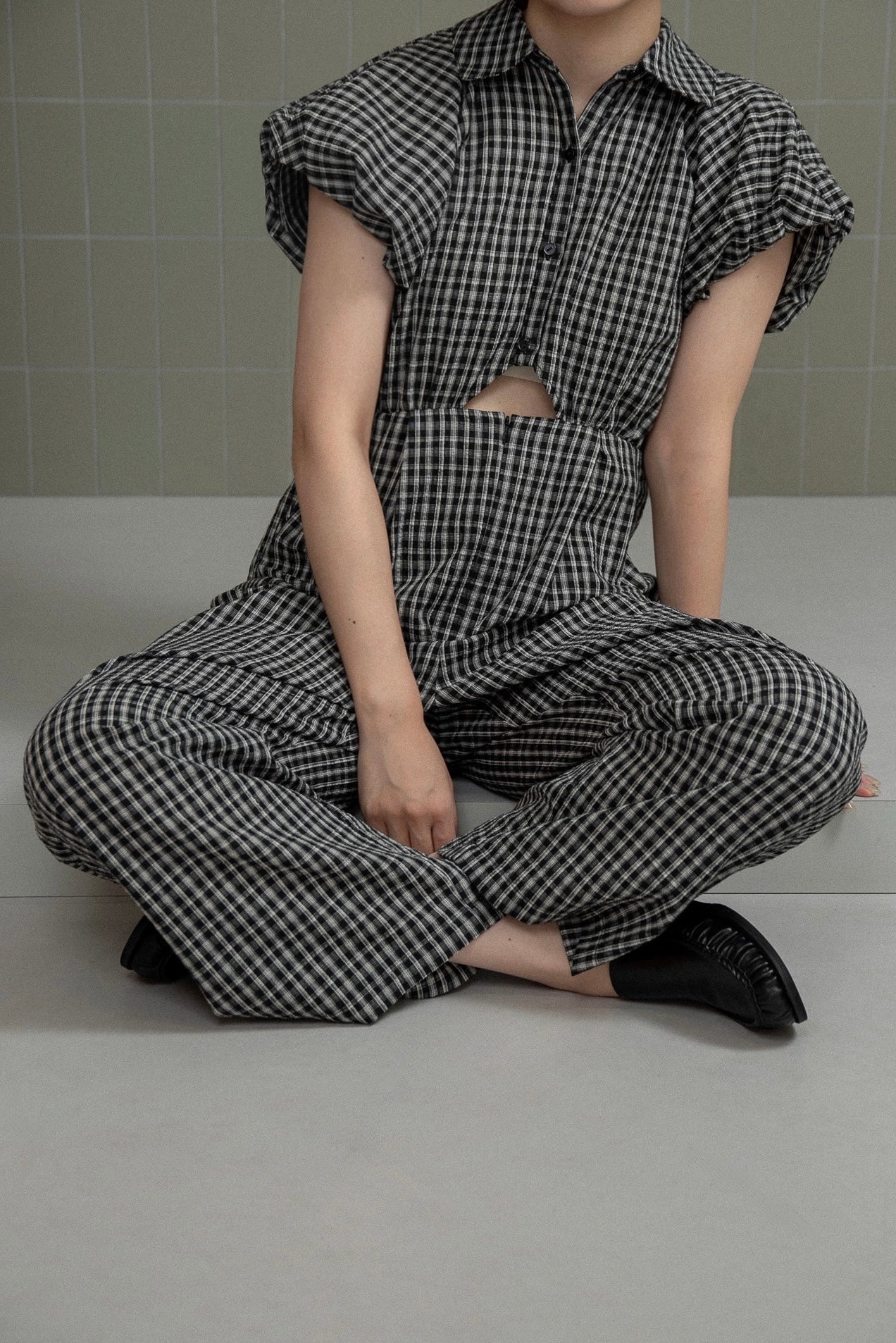 check mini puff sleeve allinone