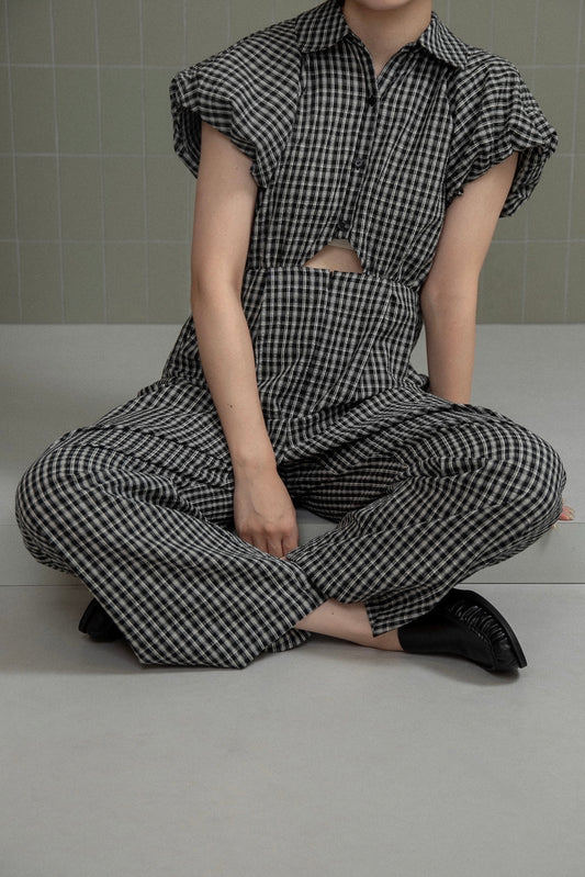 check mini puff sleeve allinone