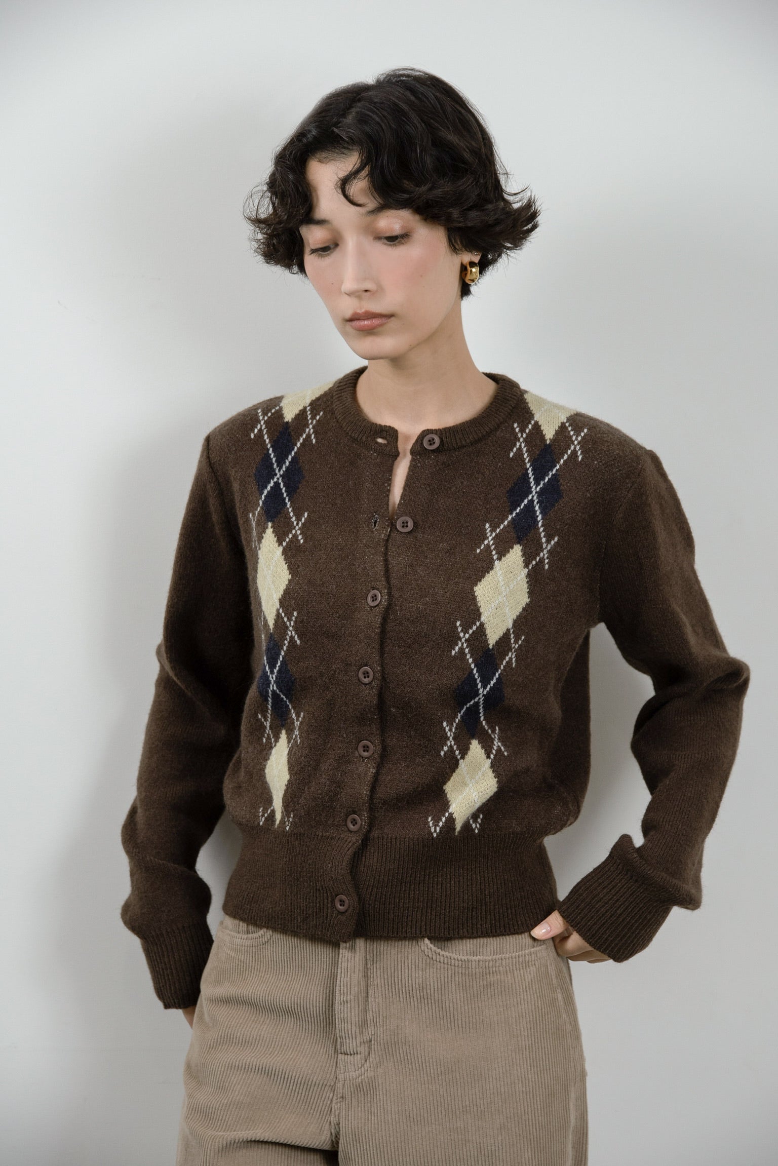 argyle pattern simple cardigan – eim online（エイム オンライン）