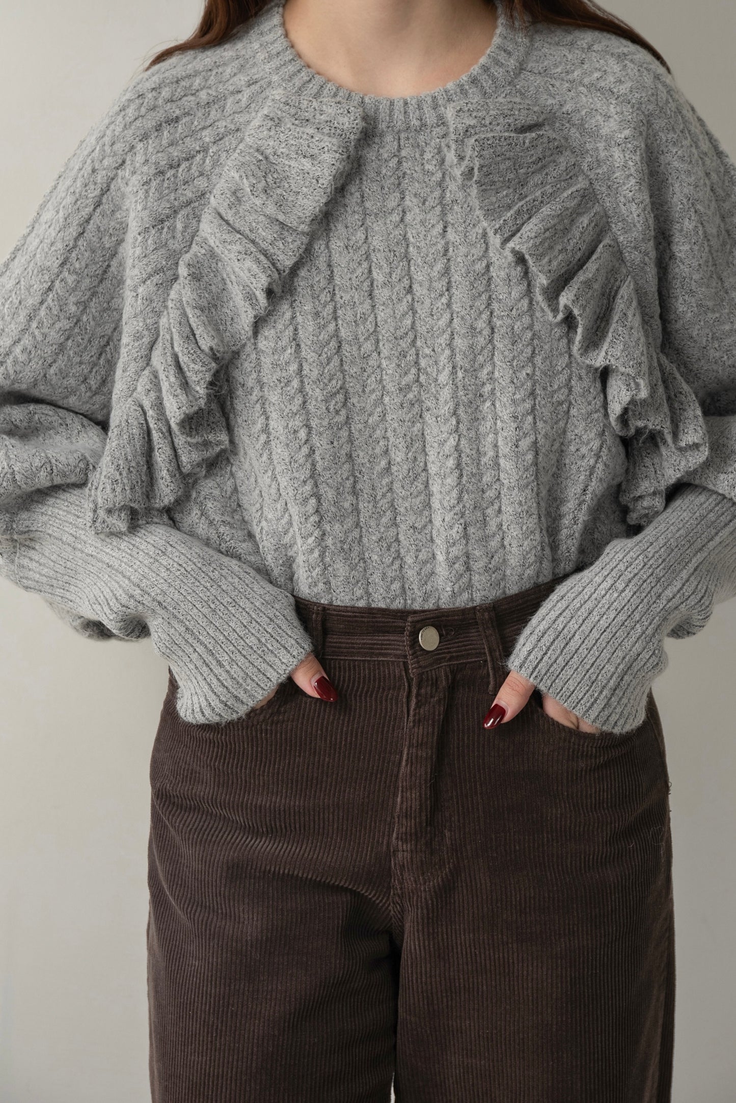 cable frill raglan sleeve knit