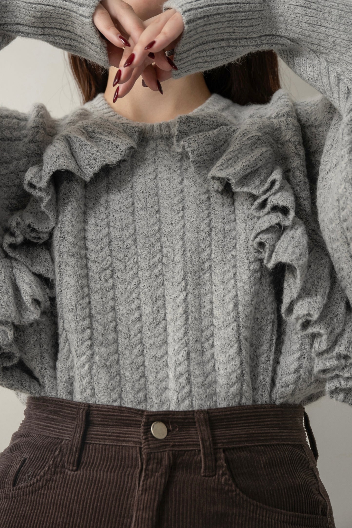 cable frill raglan sleeve knit