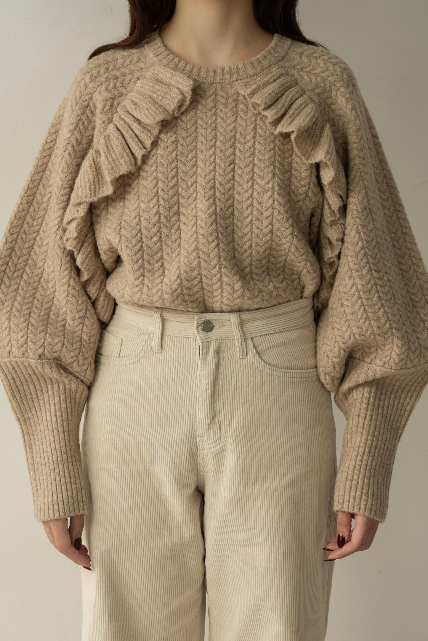 cable frill raglan sleeve knit